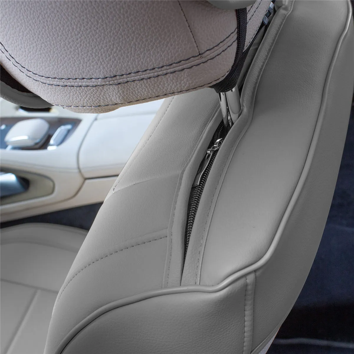 Grande70 Luxe Faux Leather Car Seat Covers with Sleek Pattern - Front Set Gray