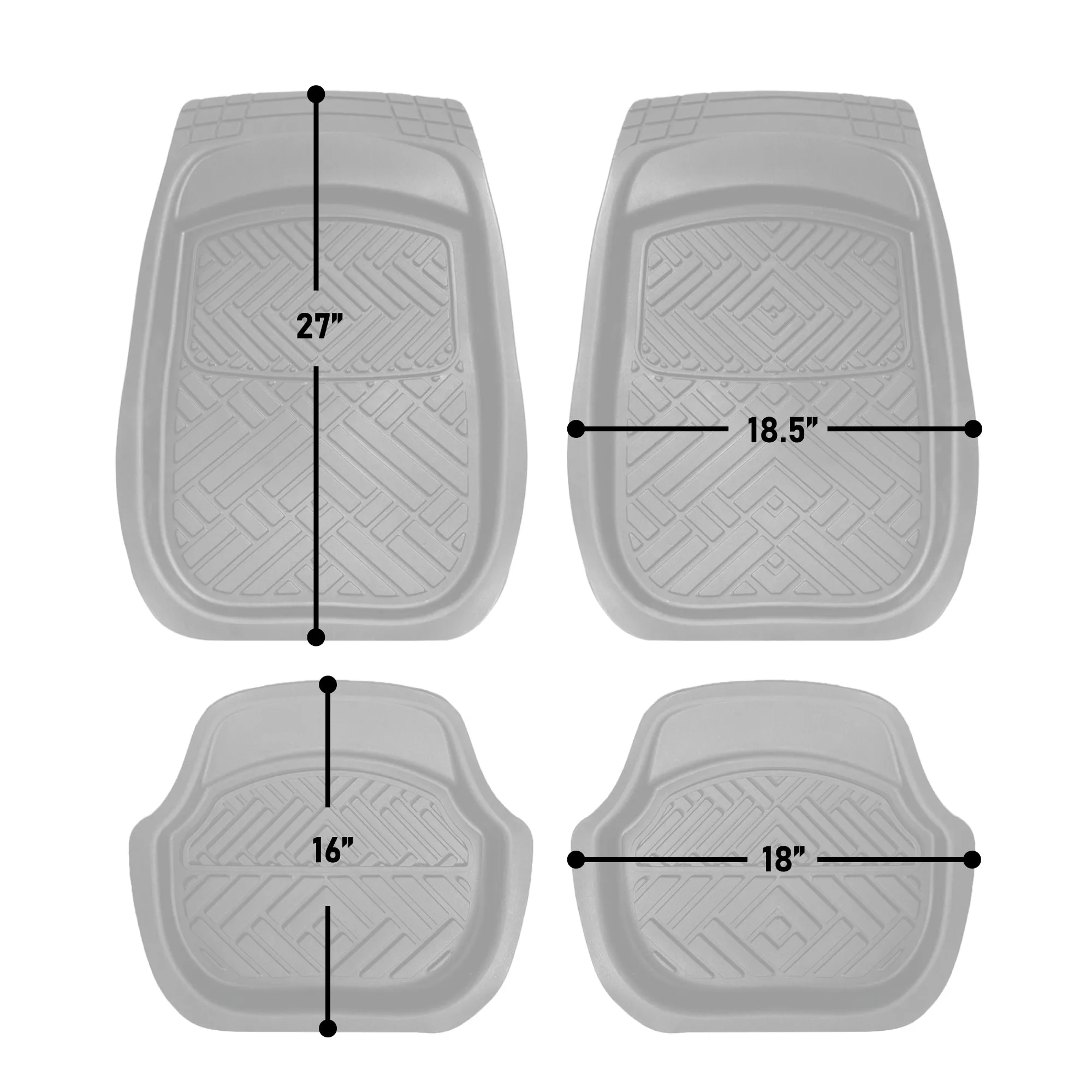 Heavy Duty ClimaProof Deep Dish Non-Slip Rubber Floor Mats - Full Set Black