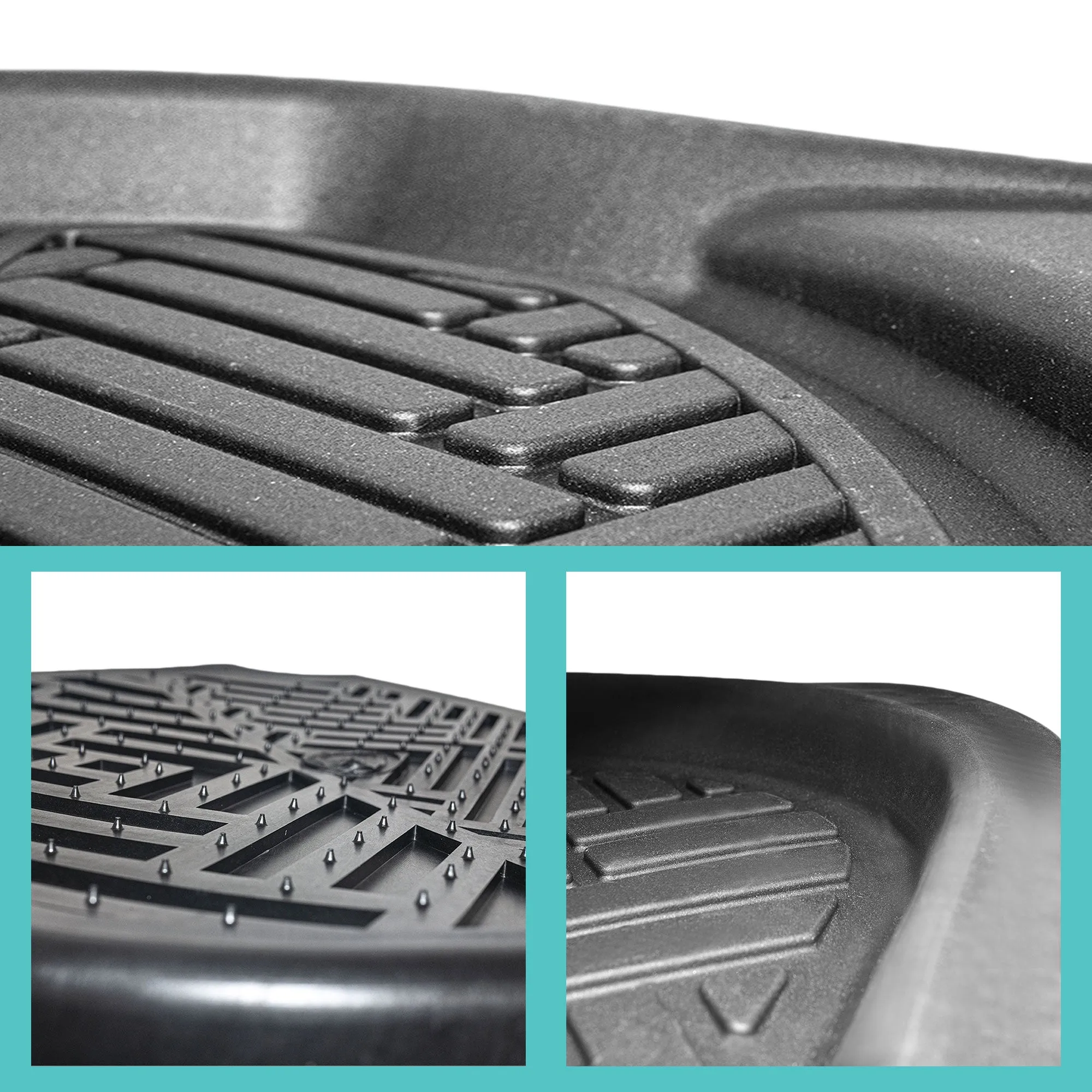 Heavy Duty ClimaProof Deep Dish Non-Slip Rubber Floor Mats - Full Set Black