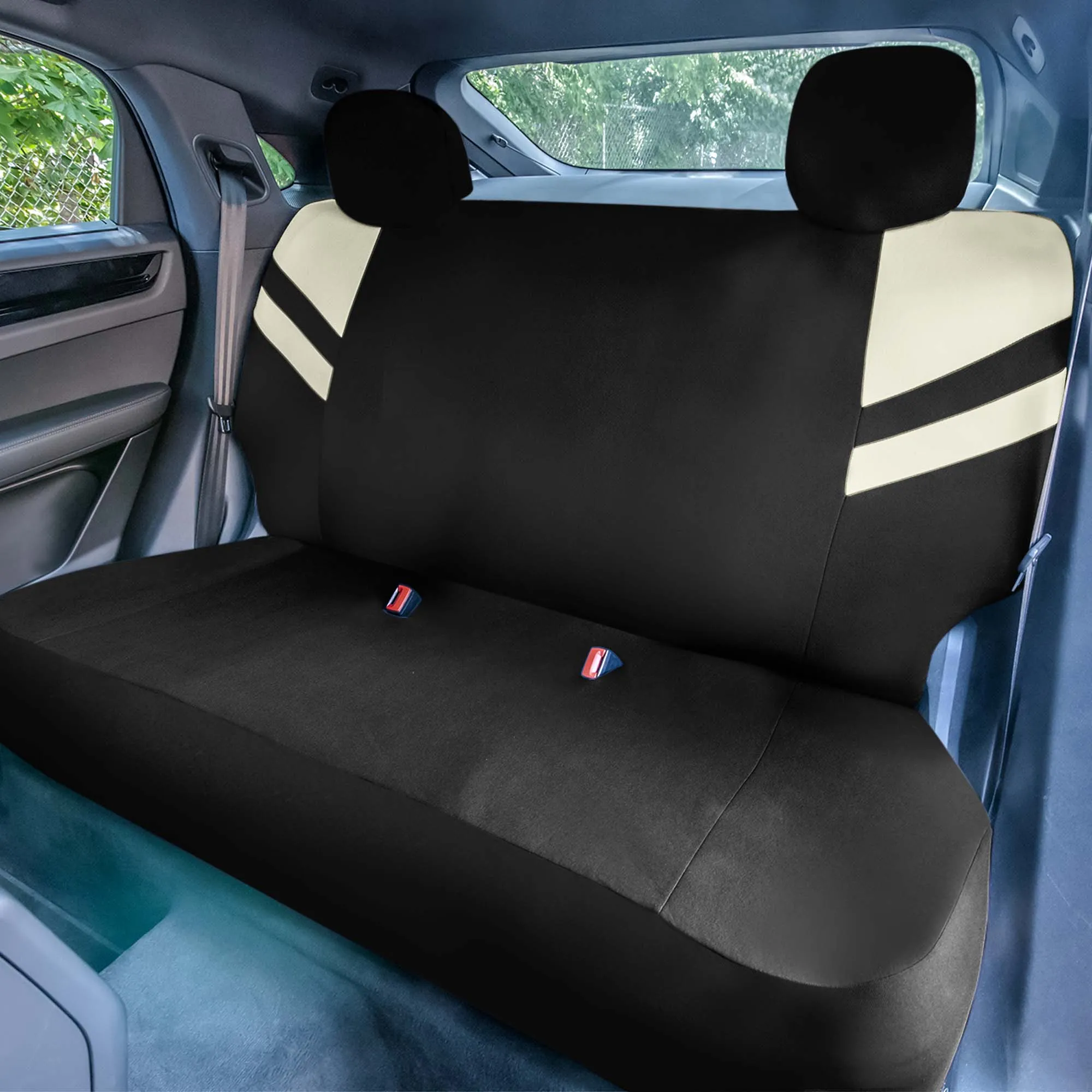 High Back Sporty Flat Cloth Seat Covers - Full Set - Beige