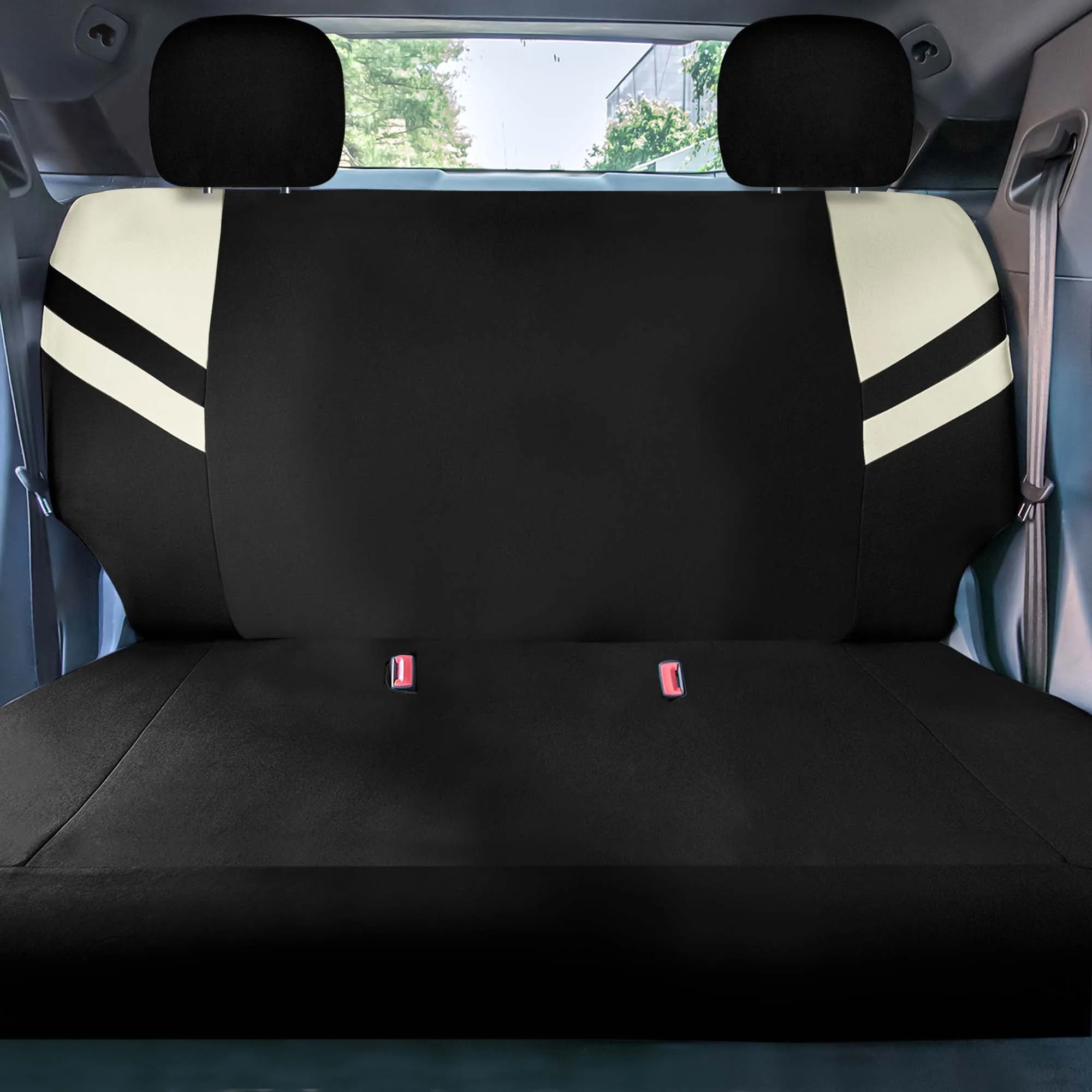 High Back Sporty Flat Cloth Seat Covers - Full Set - Beige