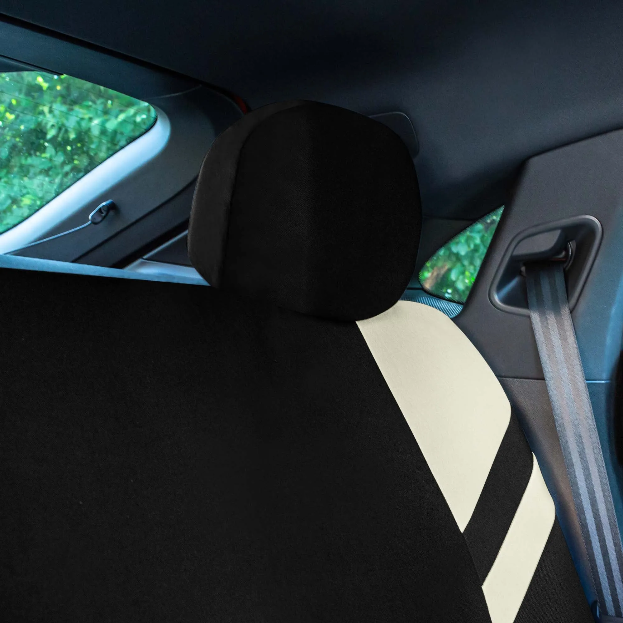 High Back Sporty Flat Cloth Seat Covers - Full Set - Beige