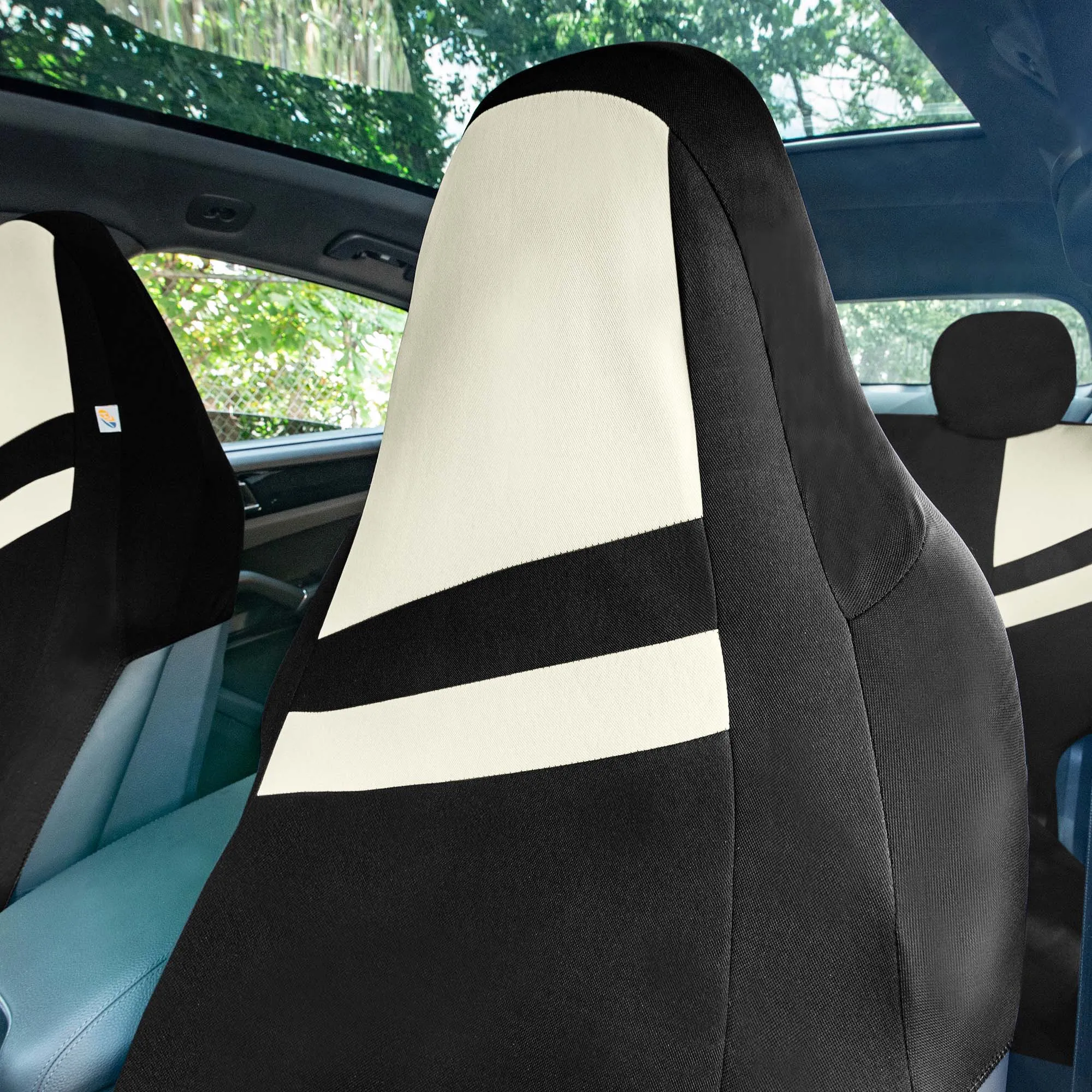 High Back Sporty Flat Cloth Seat Covers - Full Set - Beige