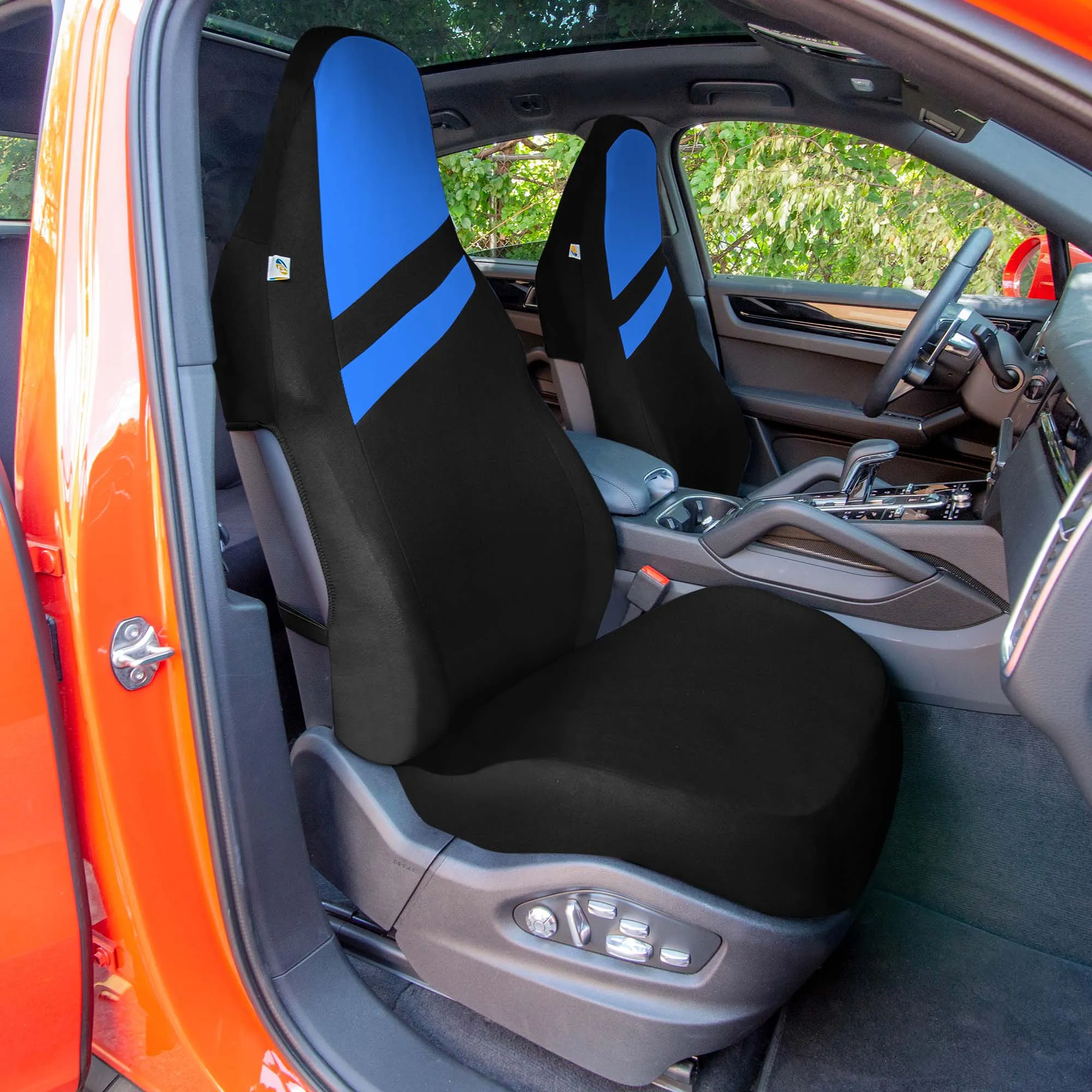 High Back Sporty Flat Cloth Seat Covers - Full Set - Blue