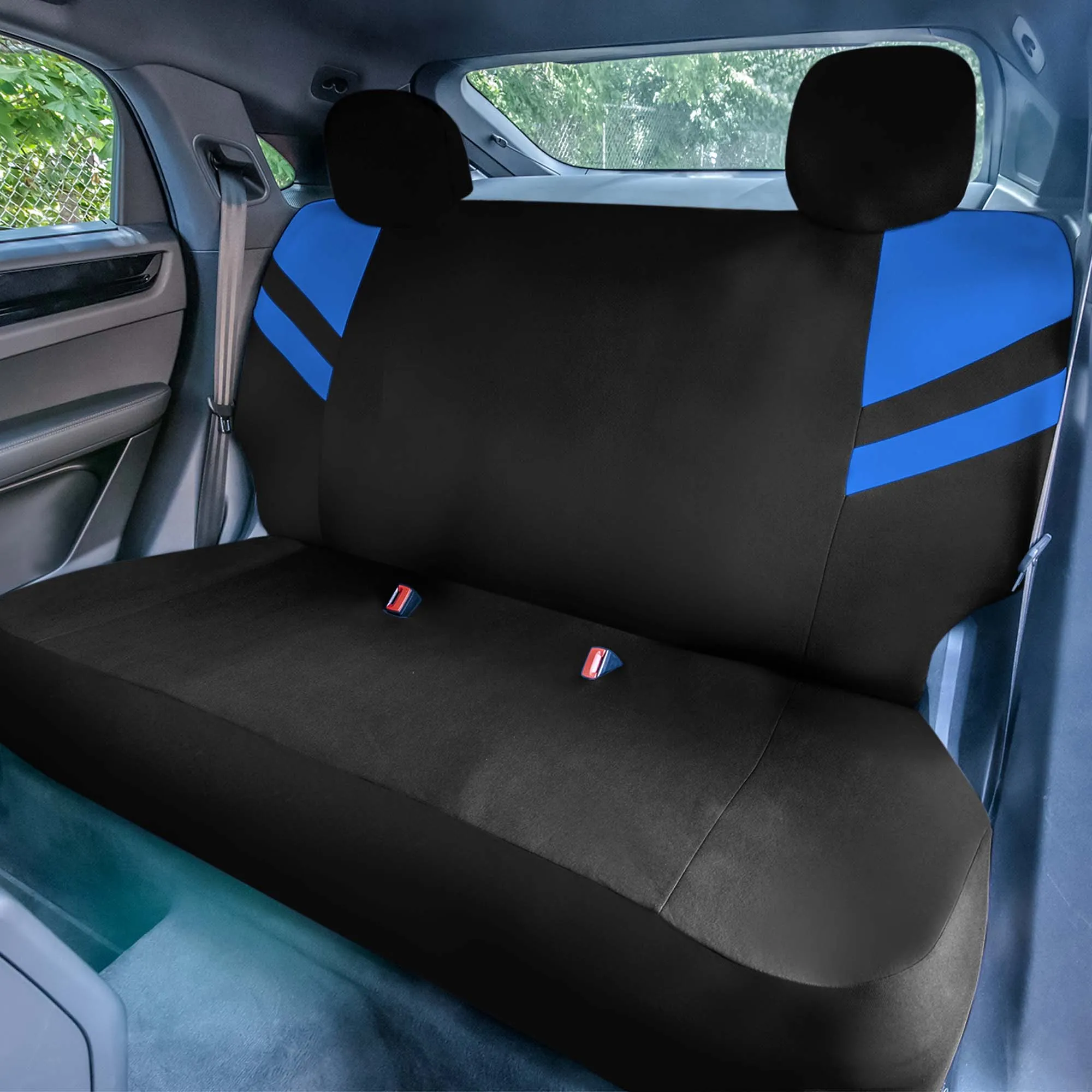 High Back Sporty Flat Cloth Seat Covers - Full Set - Blue