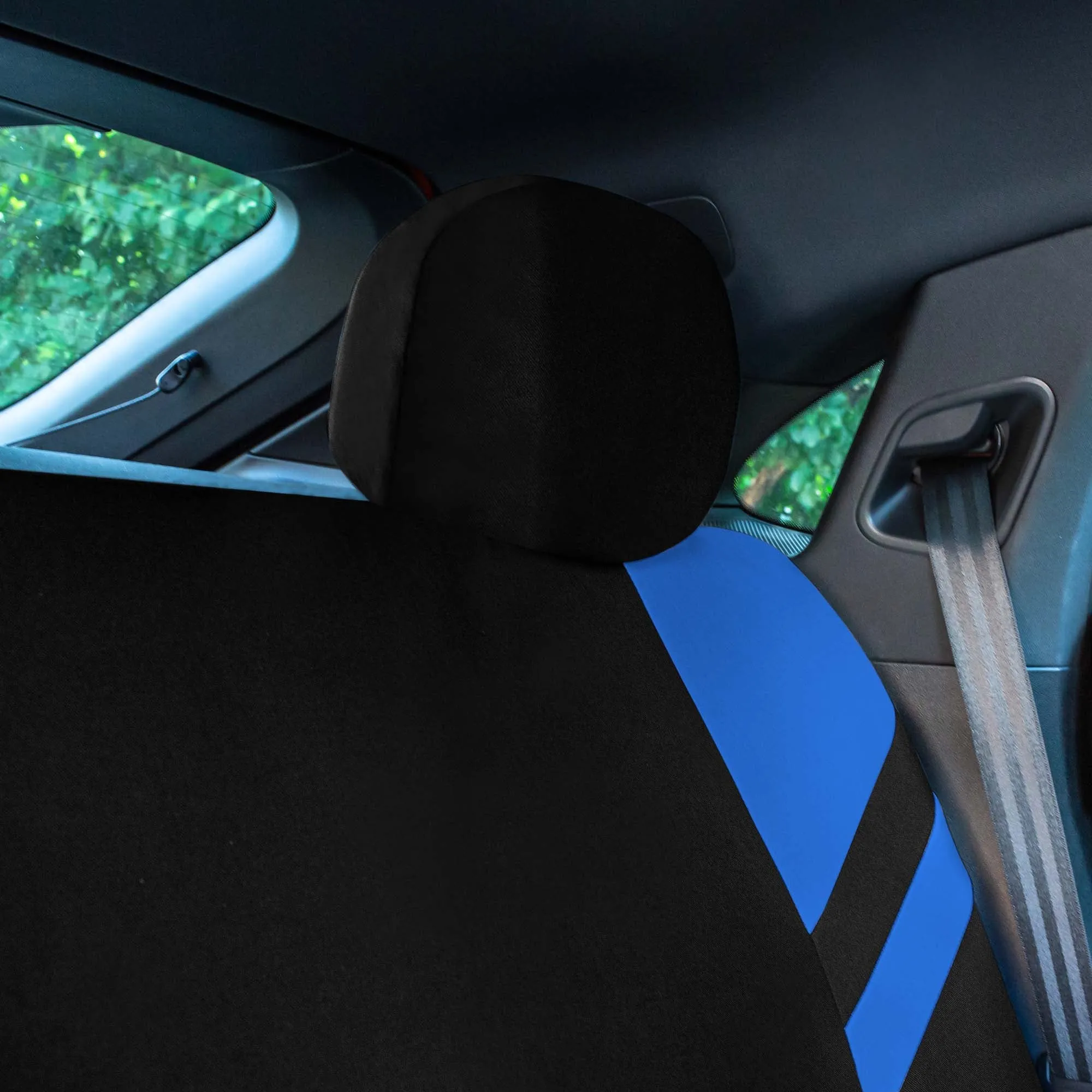 High Back Sporty Flat Cloth Seat Covers - Full Set - Blue
