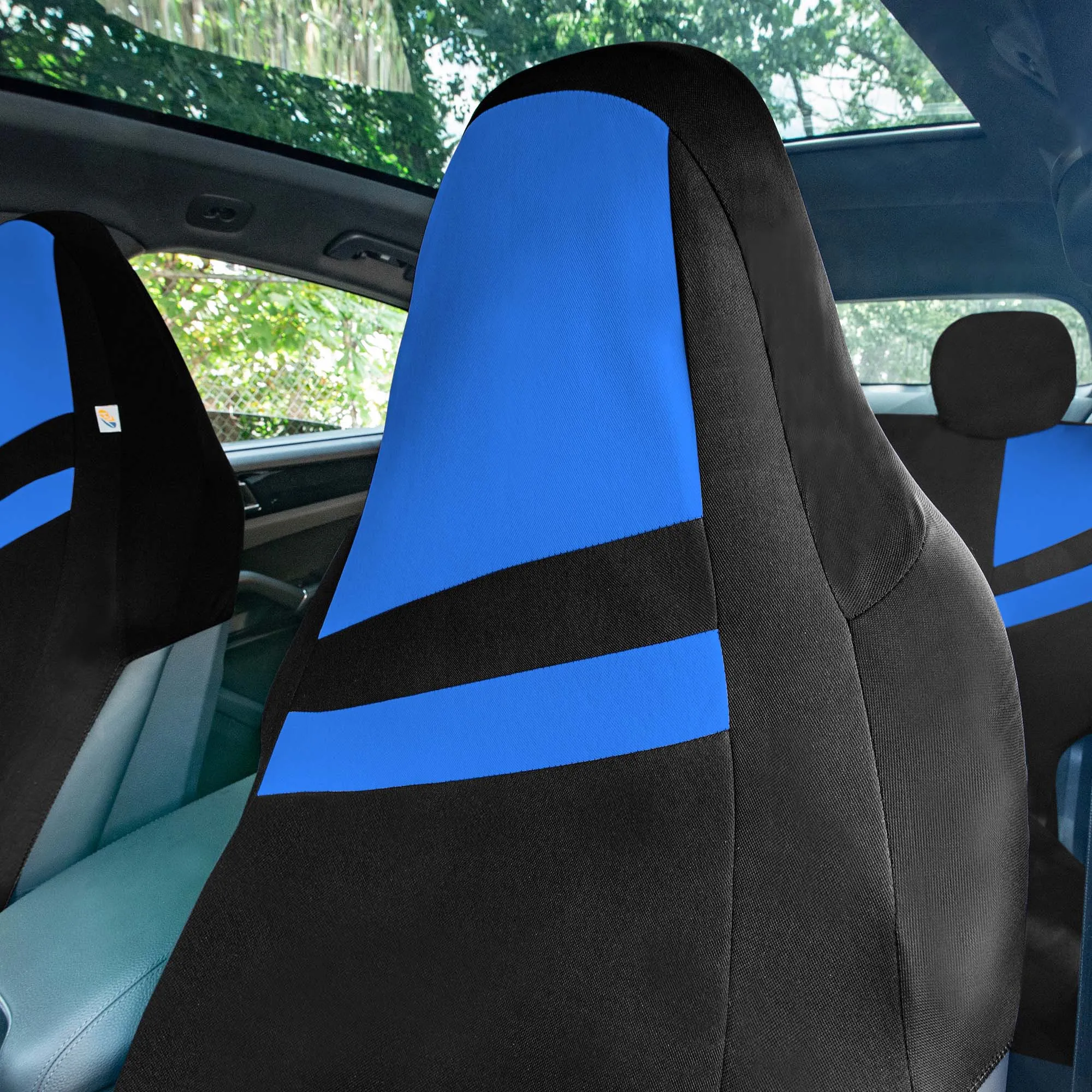 High Back Sporty Flat Cloth Seat Covers - Full Set - Blue