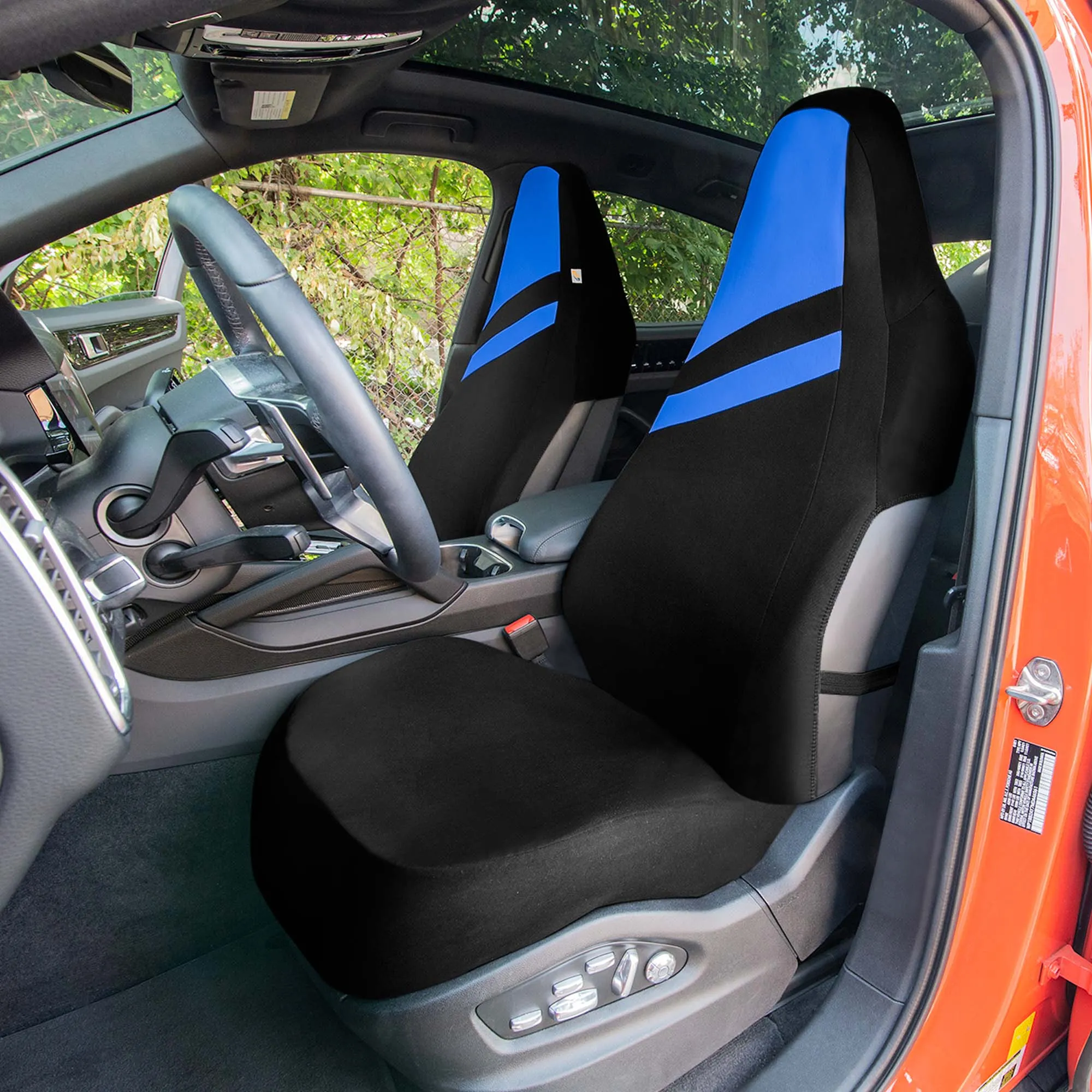 High Back Sporty Flat Cloth Seat Covers - Full Set - Blue