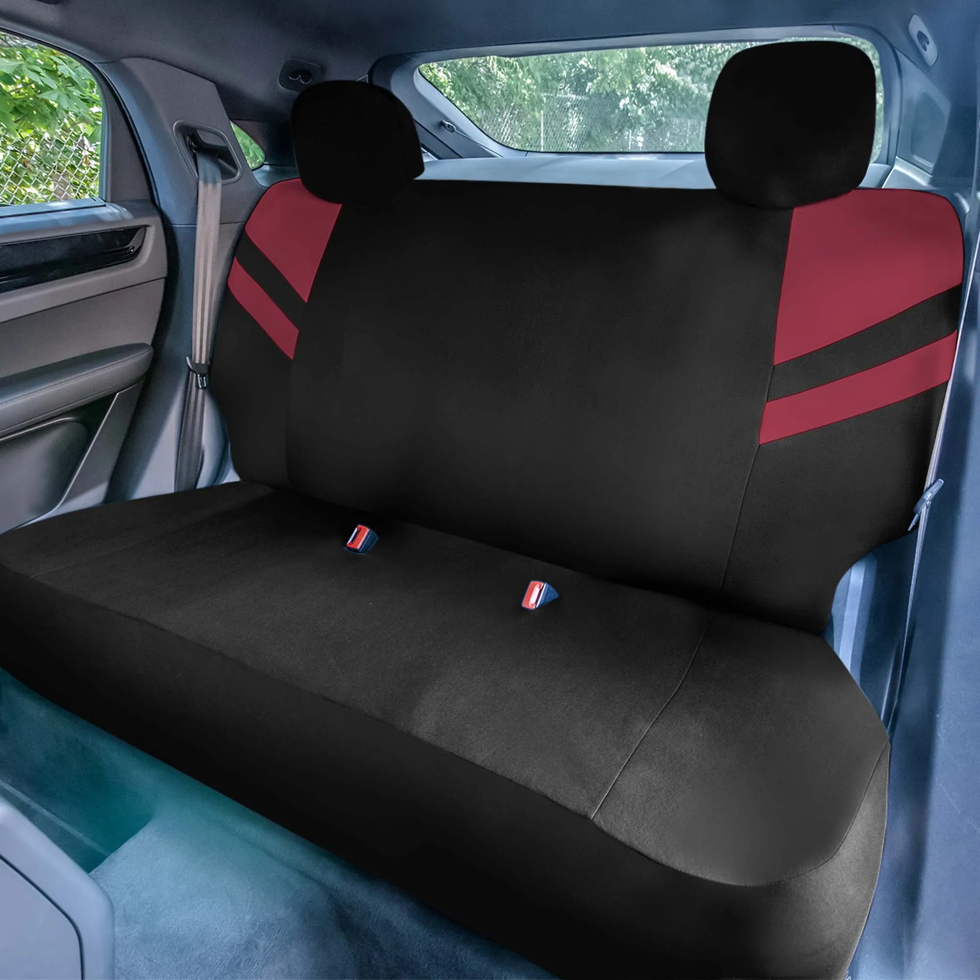 High Back Sporty Flat Cloth Seat Covers - Full Set - Burgundy
