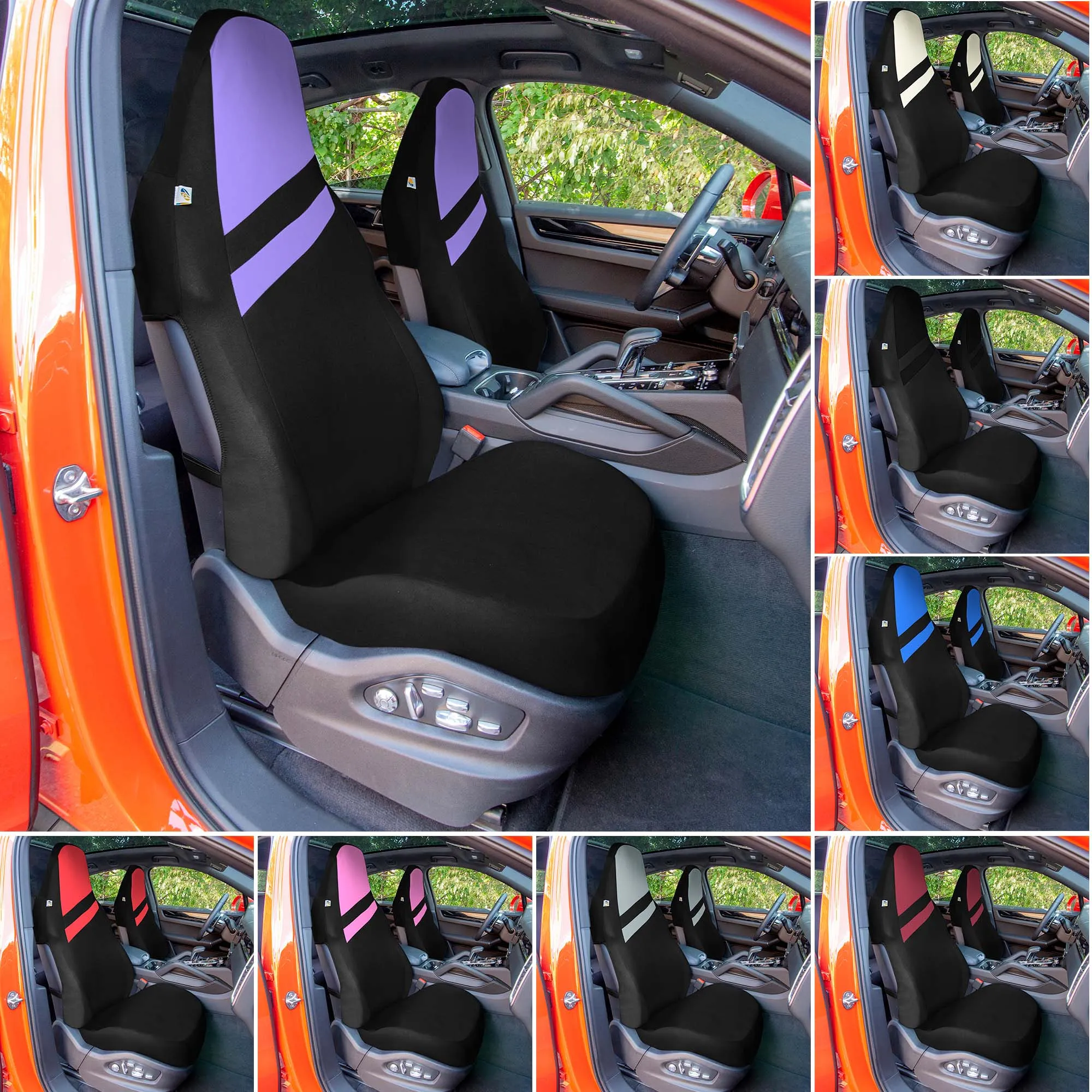 High Back Sporty Flat Cloth Seat Covers - Full Set - Burgundy