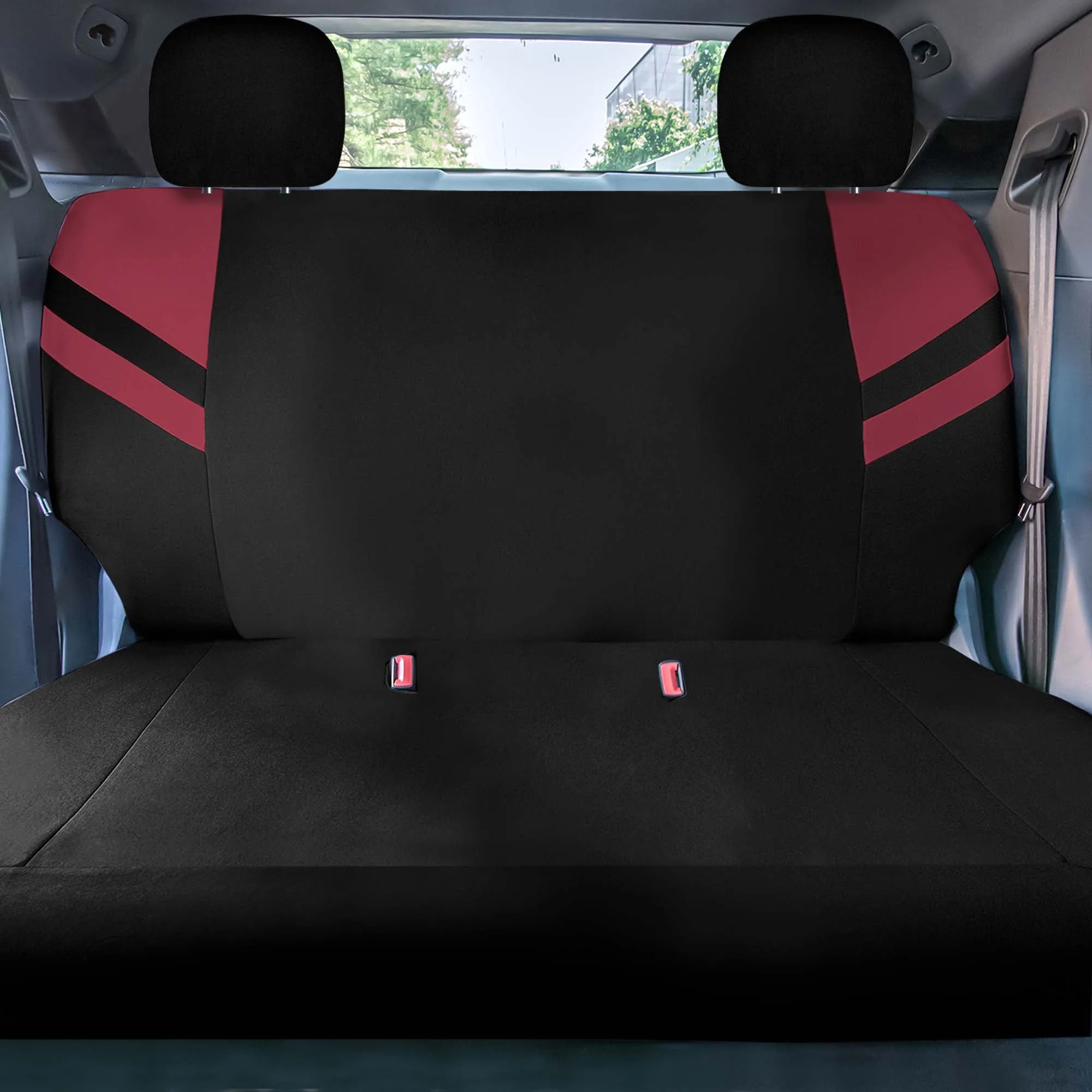 High Back Sporty Flat Cloth Seat Covers - Full Set - Burgundy
