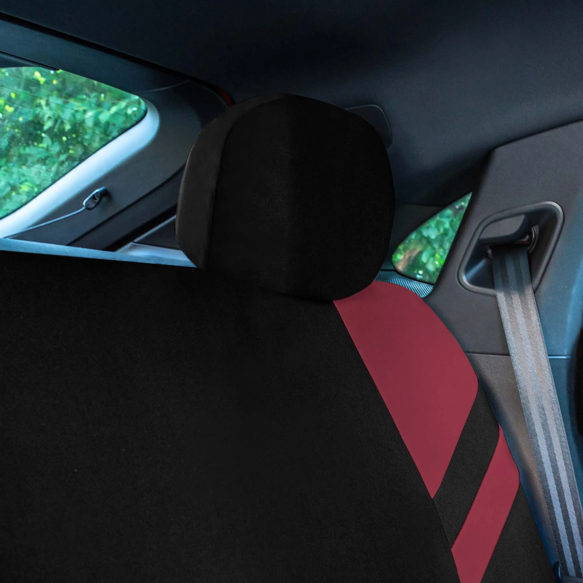 High Back Sporty Flat Cloth Seat Covers - Full Set - Burgundy