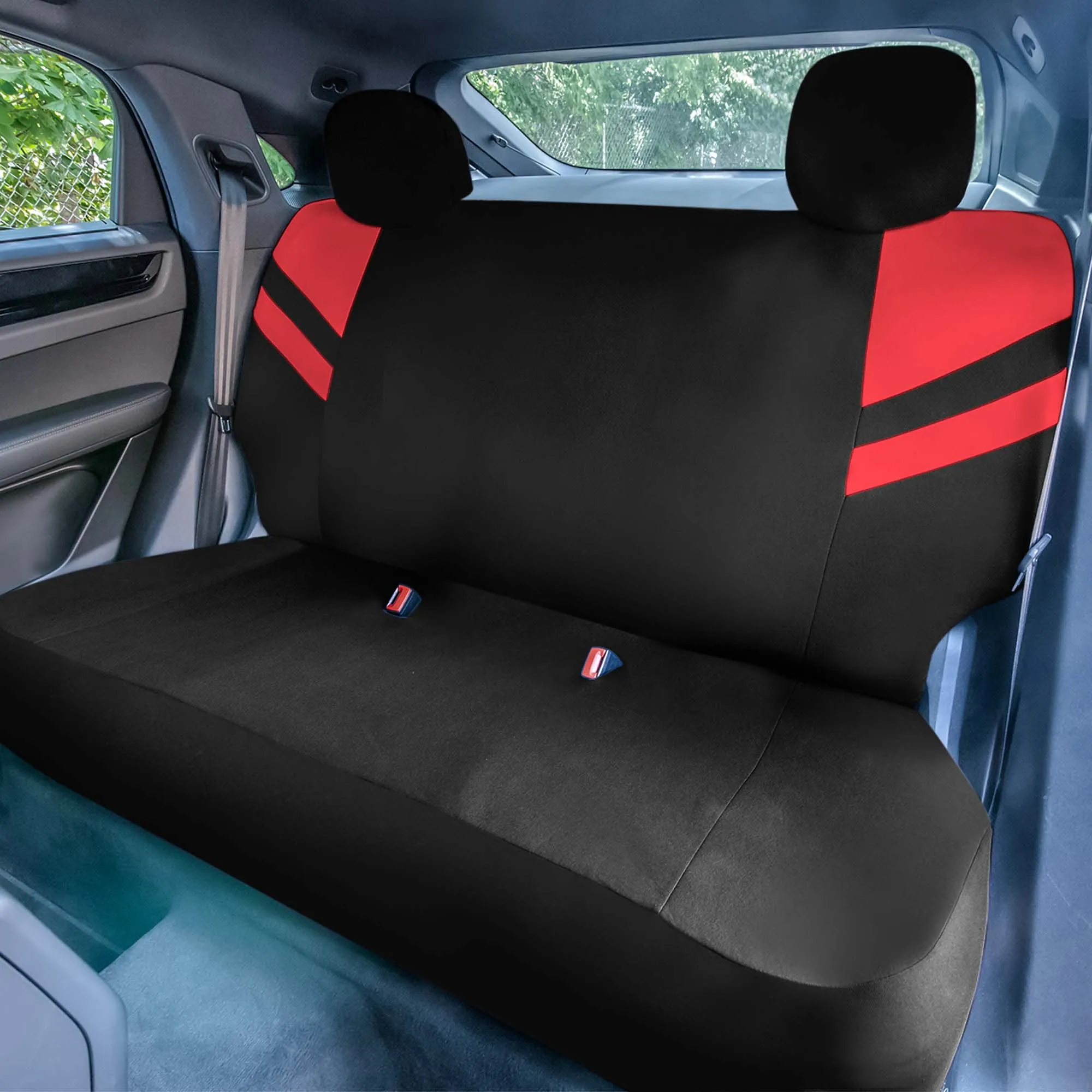 High Back Sporty Flat Cloth Seat Covers - Full Set - Red