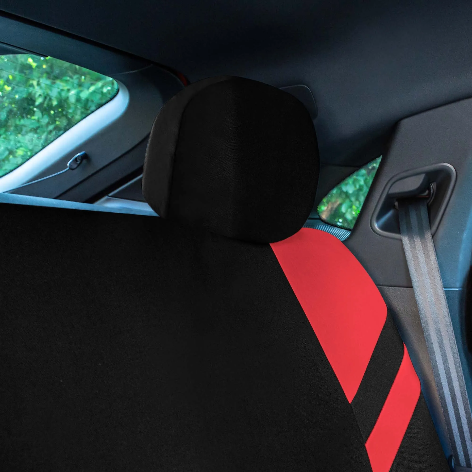 High Back Sporty Flat Cloth Seat Covers - Full Set - Red