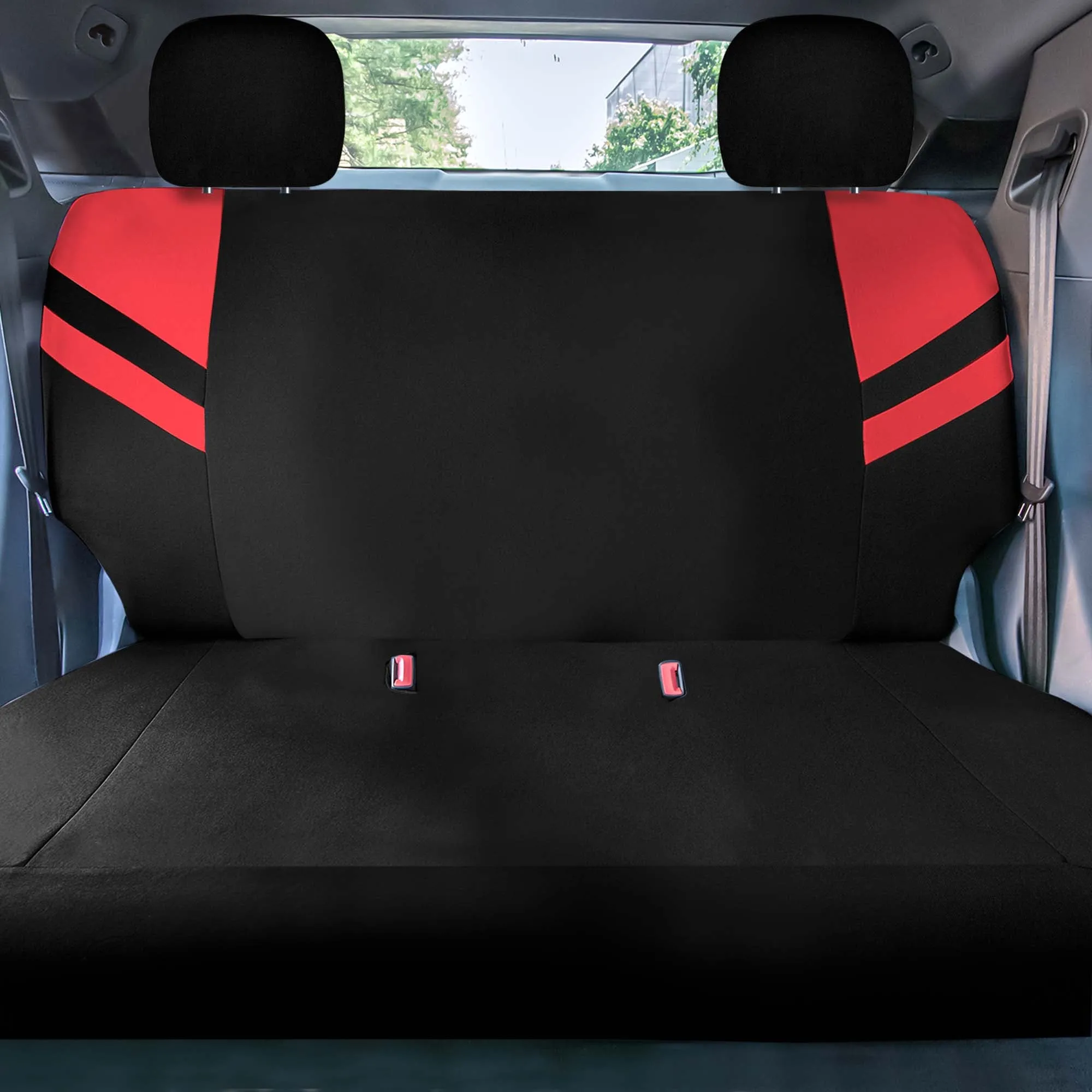 High Back Sporty Flat Cloth Seat Covers - Full Set - Red