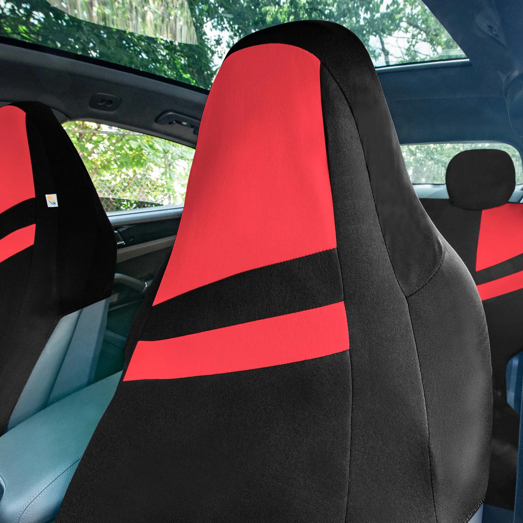High Back Sporty Flat Cloth Seat Covers - Full Set - Red