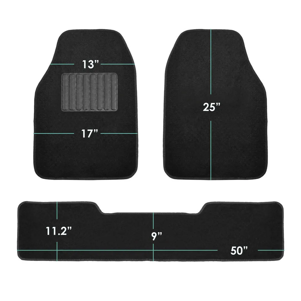 High Quality Non-Slip Carpet Floor Mats - 3 Row Black