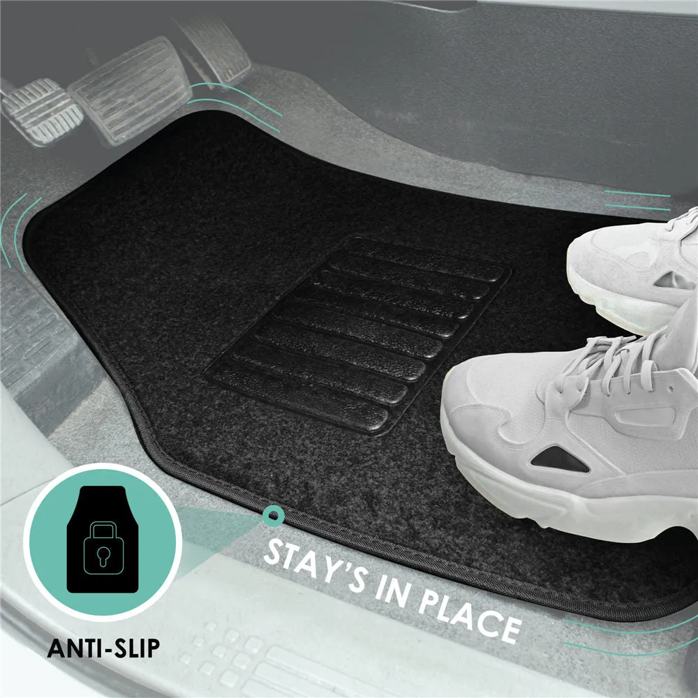 High Quality Non-Slip Carpet Floor Mats - 3 Row Black