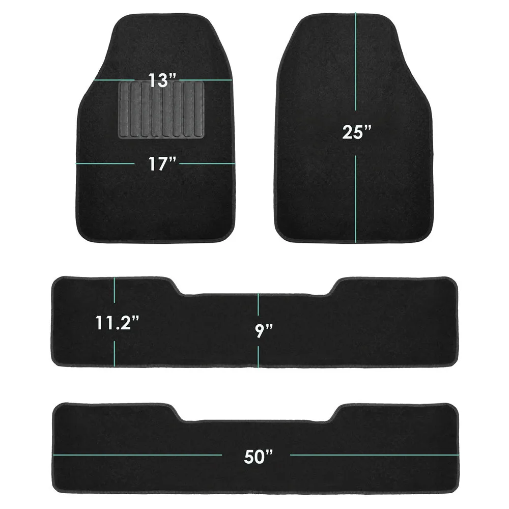 High Quality Non-Slip Carpet Floor Mats - 3 Row Black