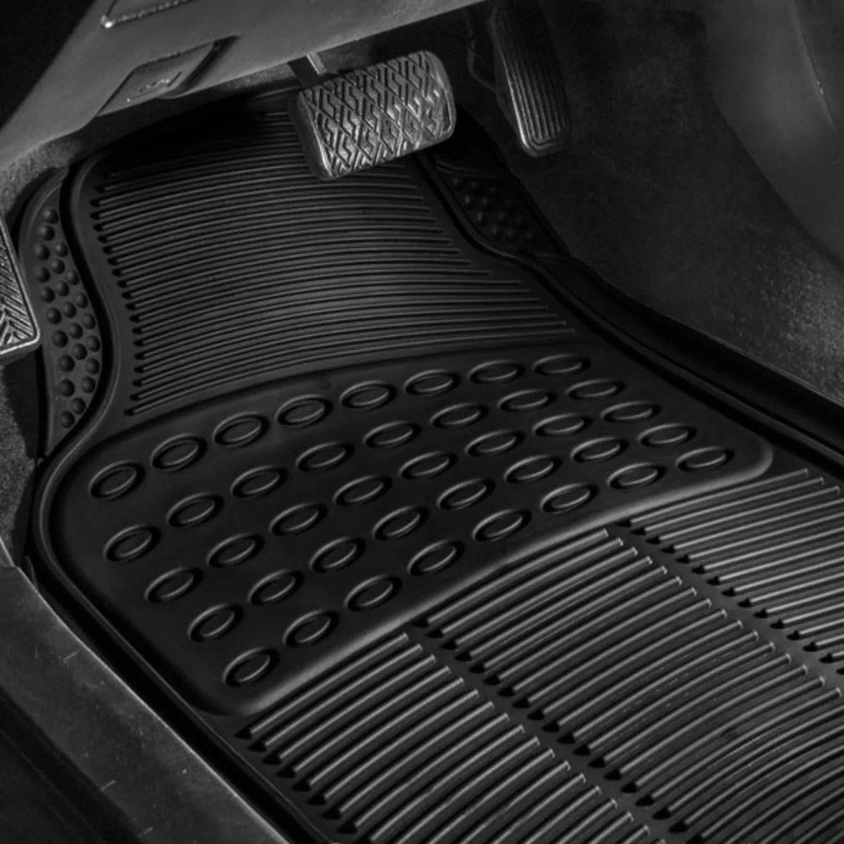 High Quality Trimmable Non-Slip Rubber Floor Mats - Full Set Black