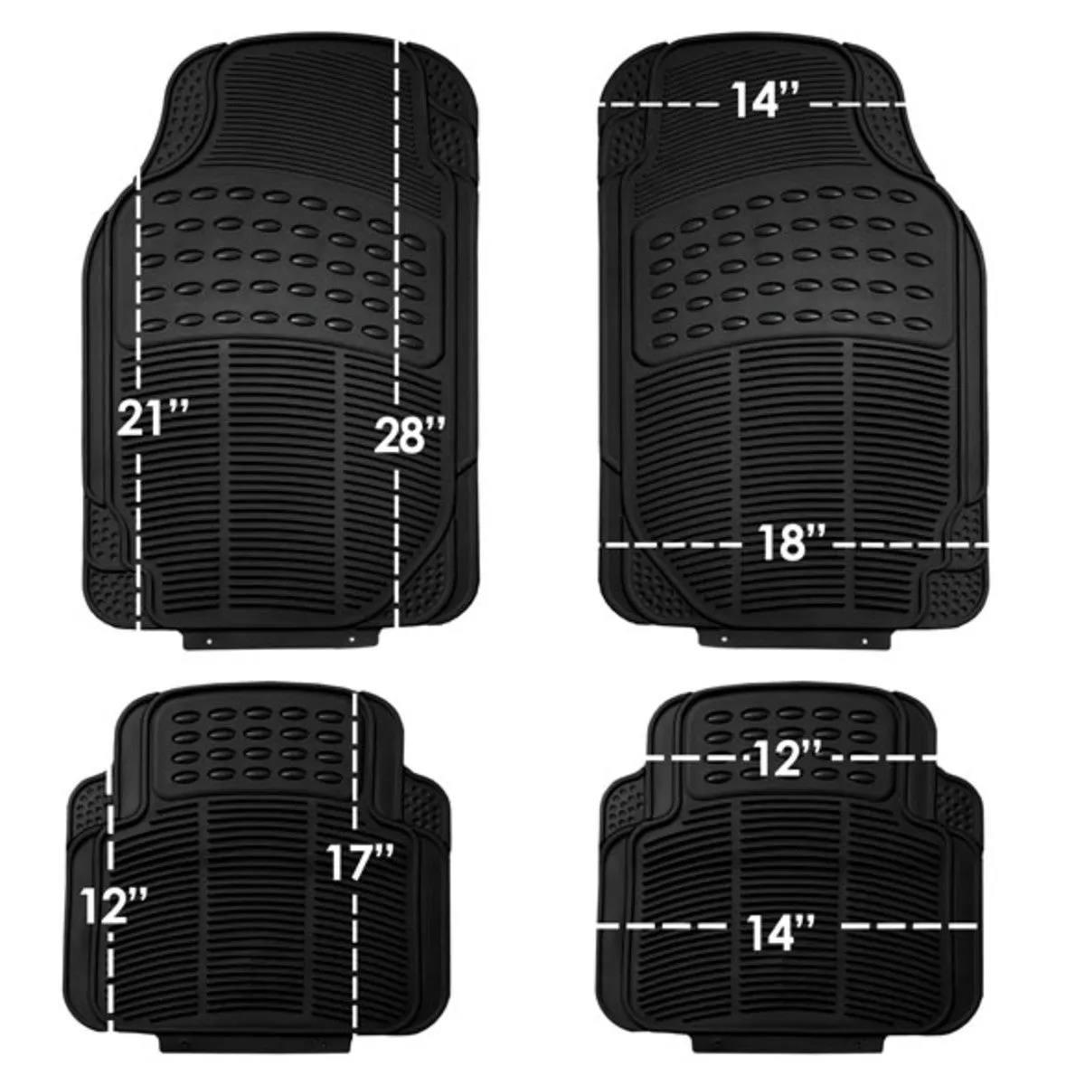 High Quality Trimmable Non-Slip Rubber Floor Mats - Full Set Black