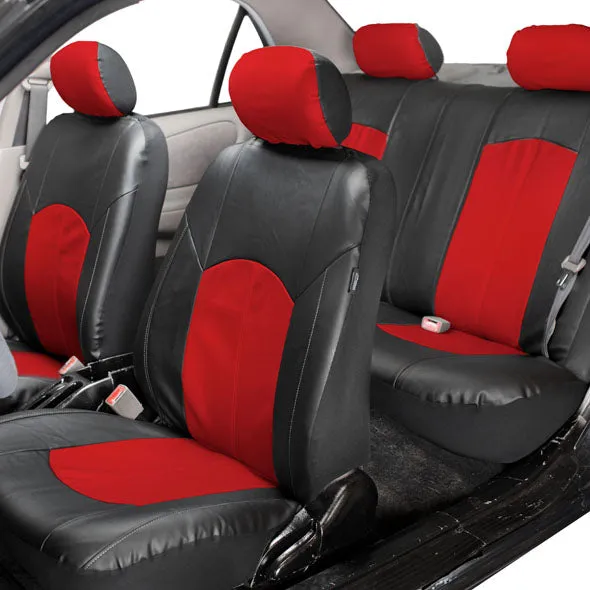 Highest Grade Faux Leather Seat Covers - Full Set Red