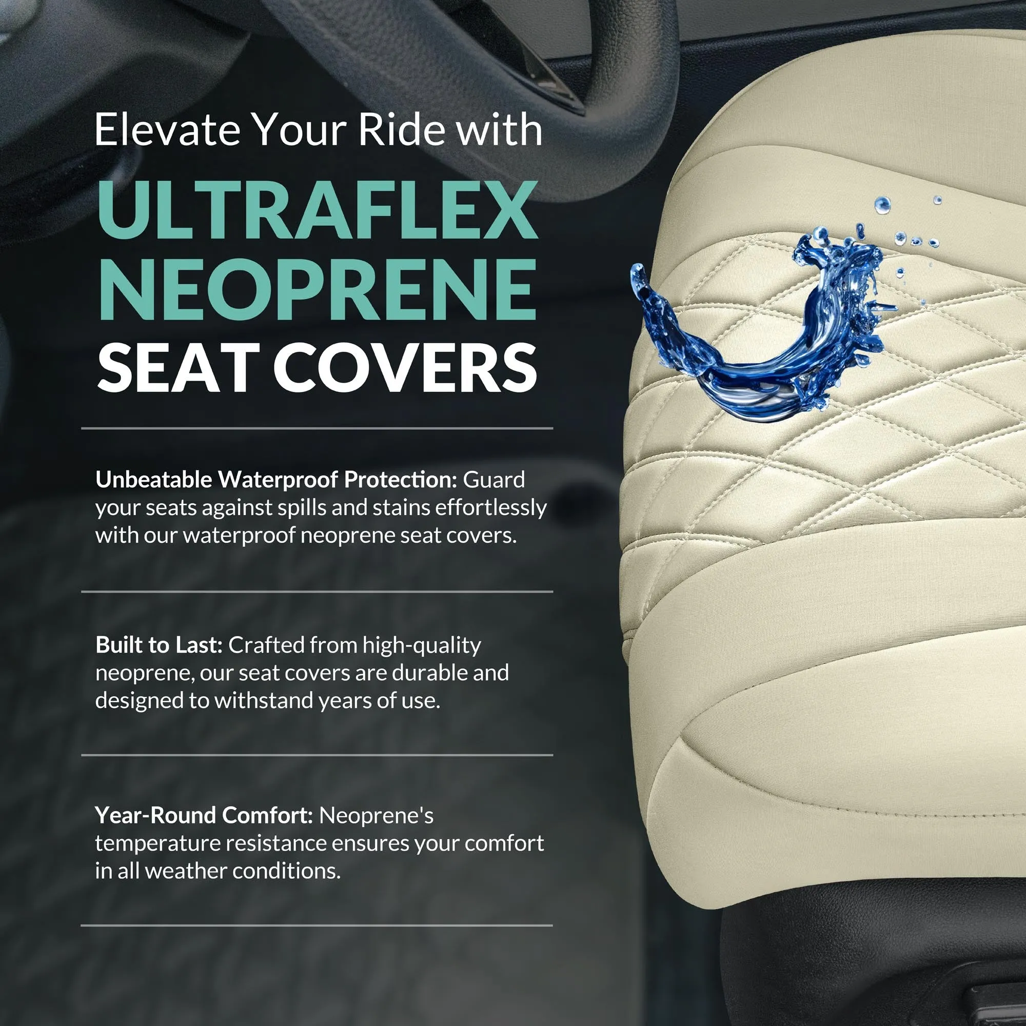 Honda Accord 2023 - 2024 - Front Set Seat Covers - Solid Beige Ultraflex Neoprene
