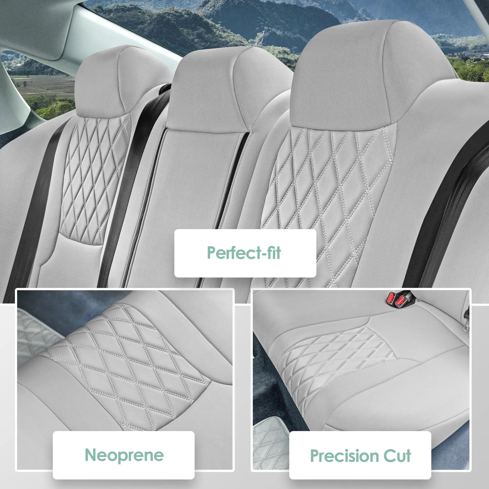 Honda Accord LX | Sport Hybrid 2018-2024 - Rear Set Seat Covers (Solid Bench) - Solid Gray Ultraflex Neoprene