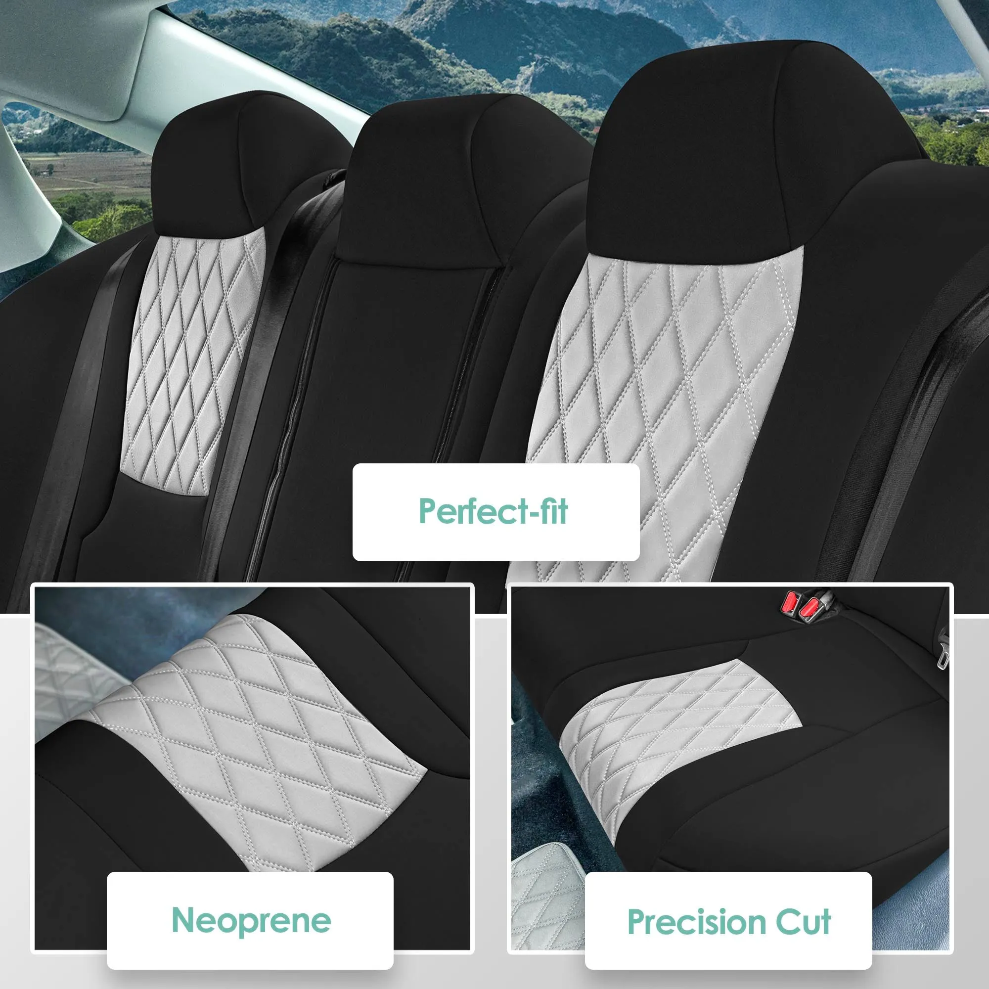 Honda Accord Sport | Sport SE | E X | EX-L | Touring 2023-2024 - Rear Set Seat Covers (Split Bench) - Gray Ultraflex Neoprene