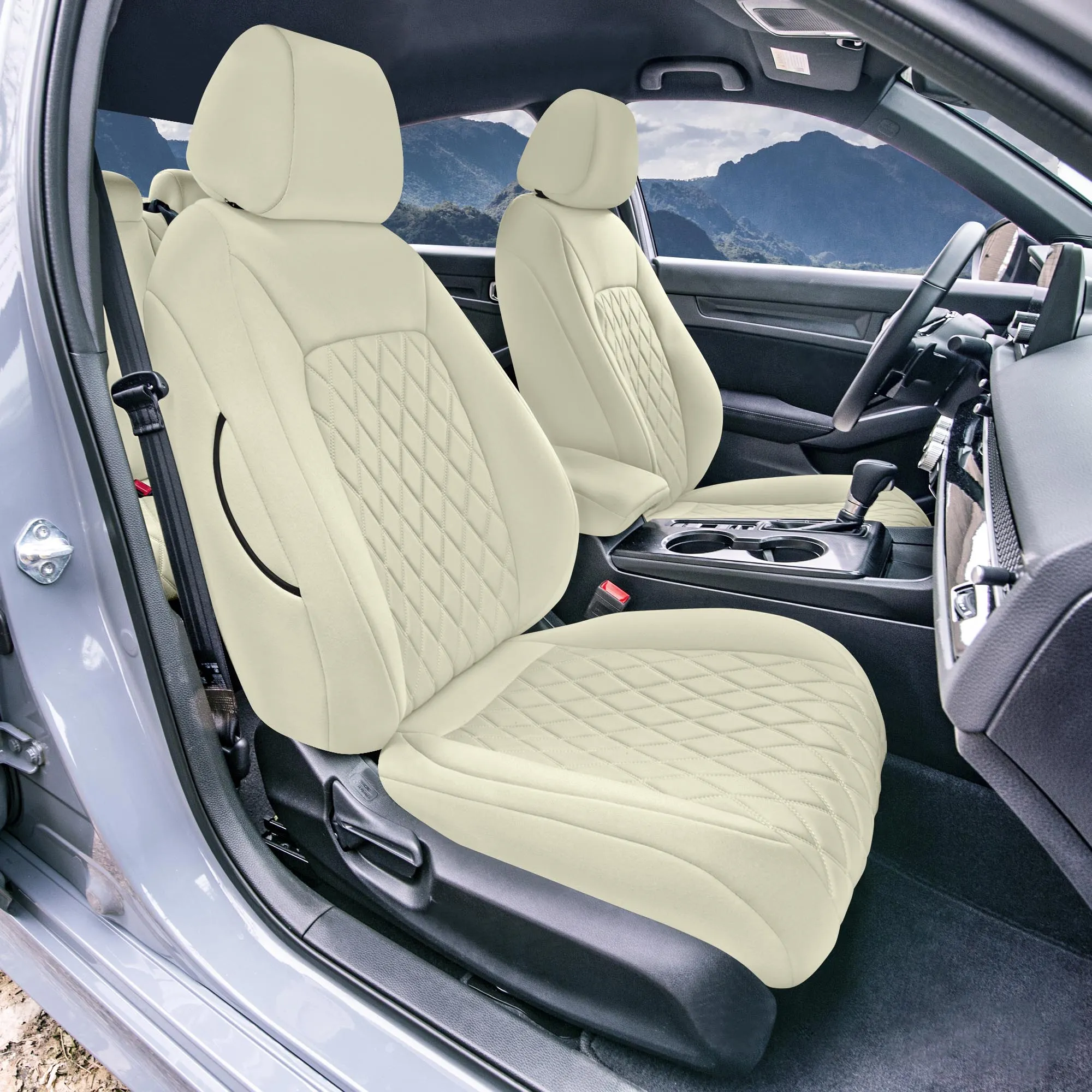 Honda Civic 2016 - 2025 Front Set Seat Covers - Solid Beige Ultraflex Neoprene