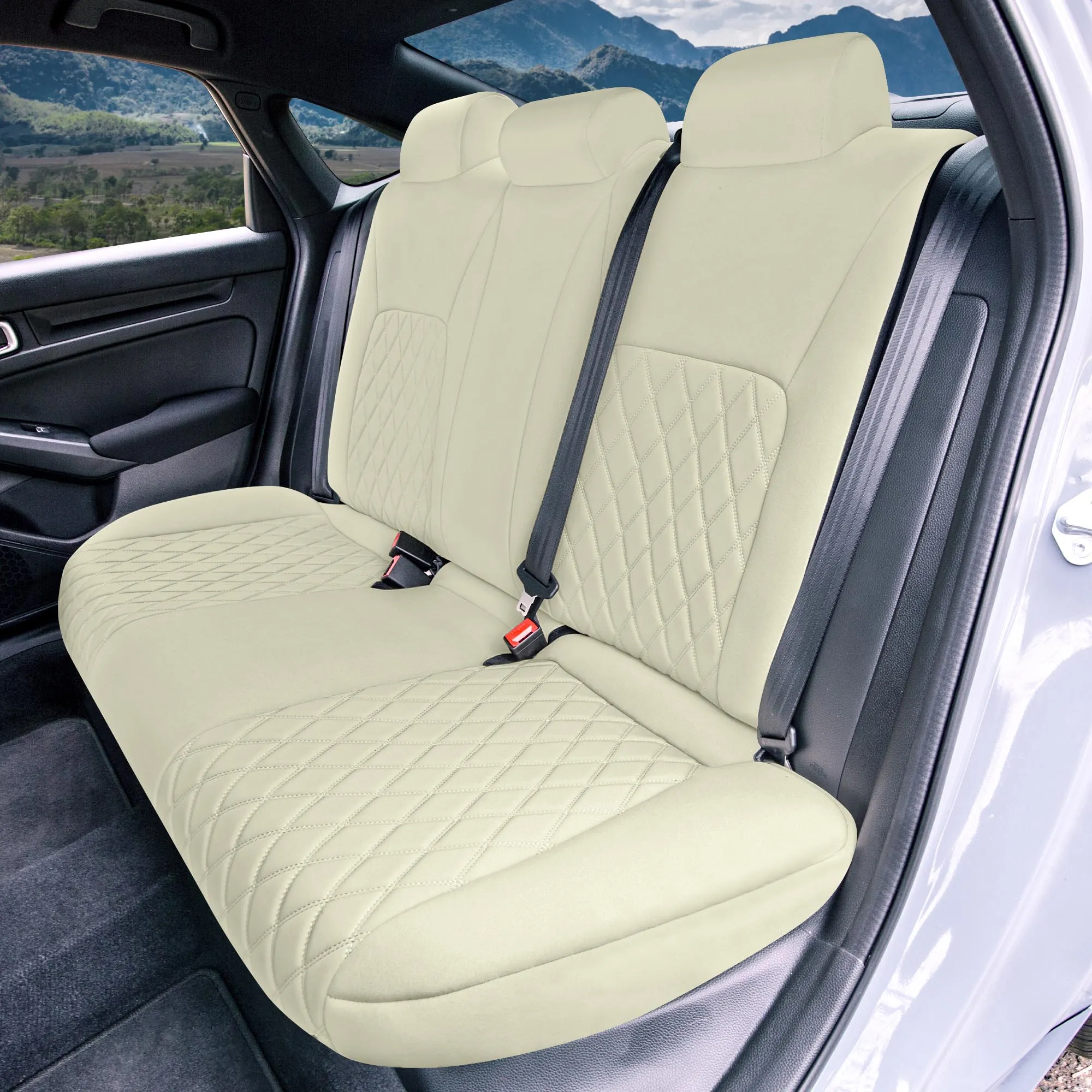 Honda Civic 2016 - 2025 Sedan Full Set Seat Covers (Solid Rear) - Solid Beige Ultraflex Neoprene