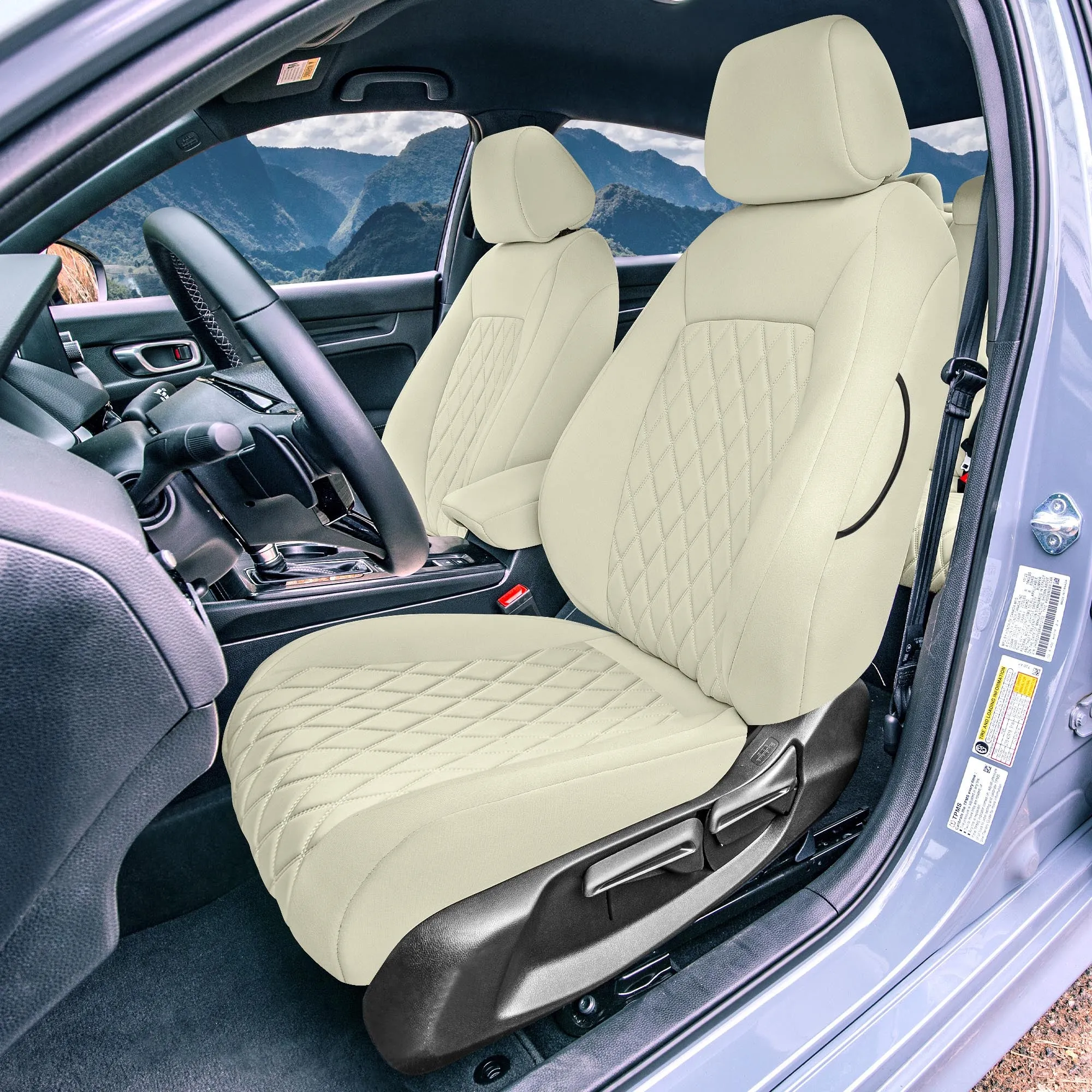 Honda Civic 2016 - 2025 Sedan Full Set Seat Covers (Solid Rear) - Solid Beige Ultraflex Neoprene