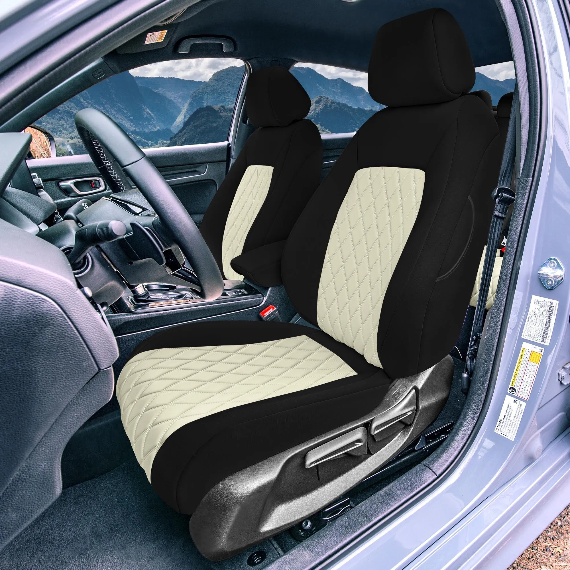 Honda Civic 2016 - 2025 Sedan Full Set Seat Covers (Split Rear) - Beige Ultraflex Neoprene