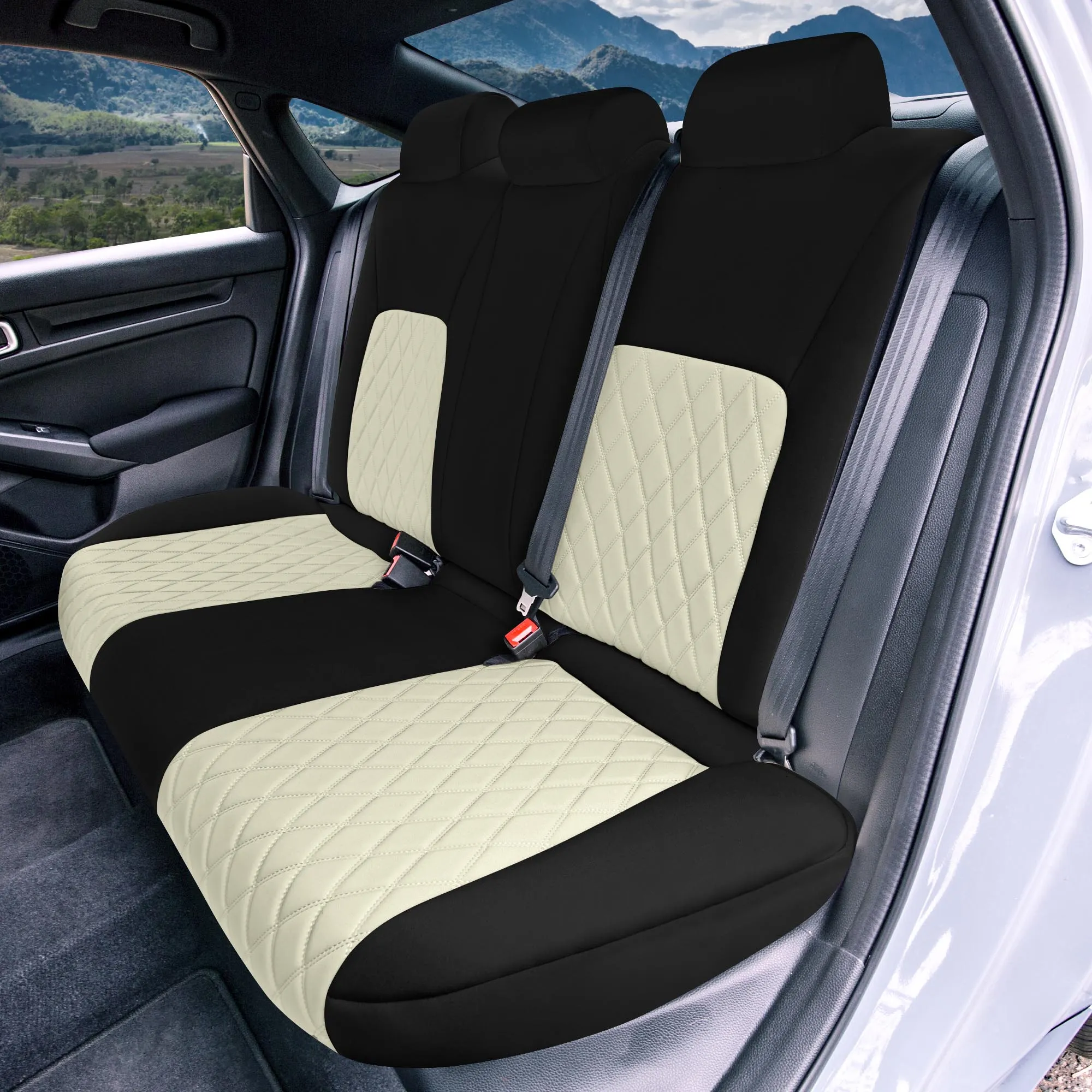Honda Civic 2016 - 2025 Sedan Full Set Seat Covers (Split Rear) - Beige Ultraflex Neoprene