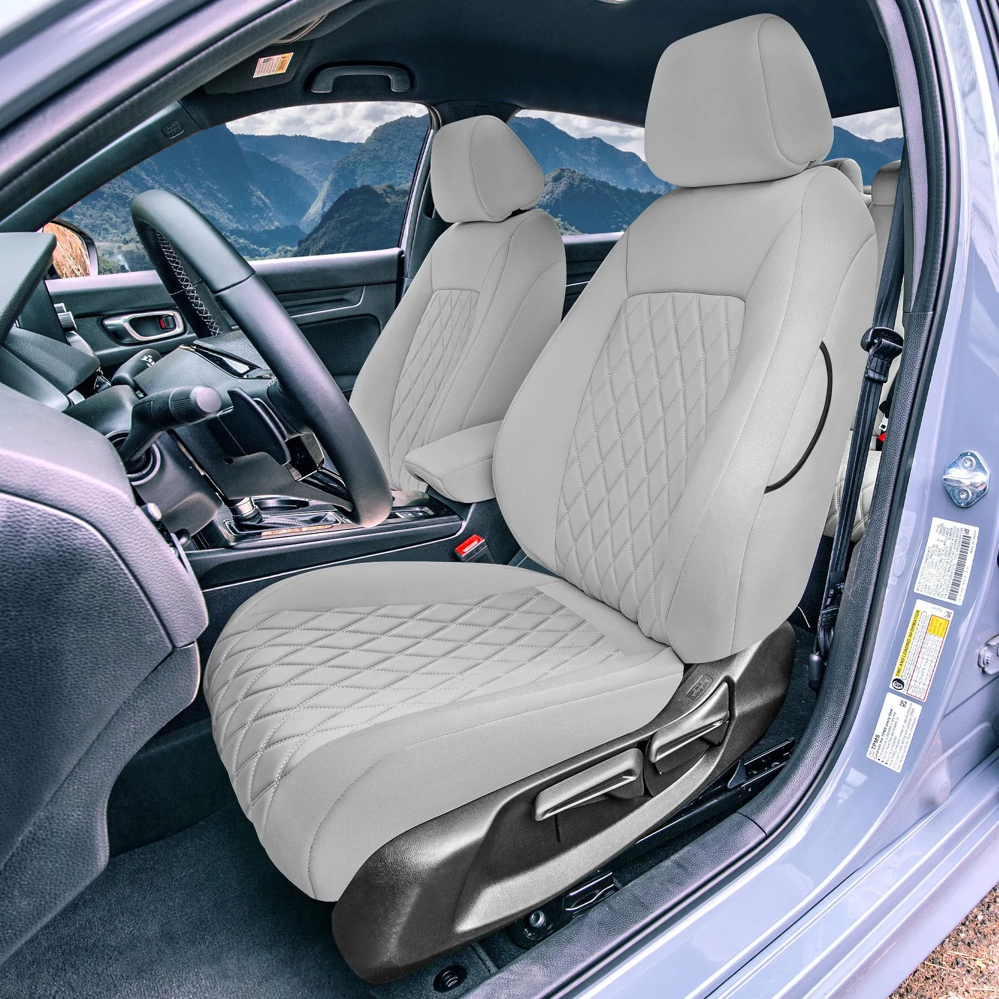 Honda Civic 2016 - 2025 Sedan Full Set Seat Covers (Split Rear) - Solid Gray Ultraflex Neoprene