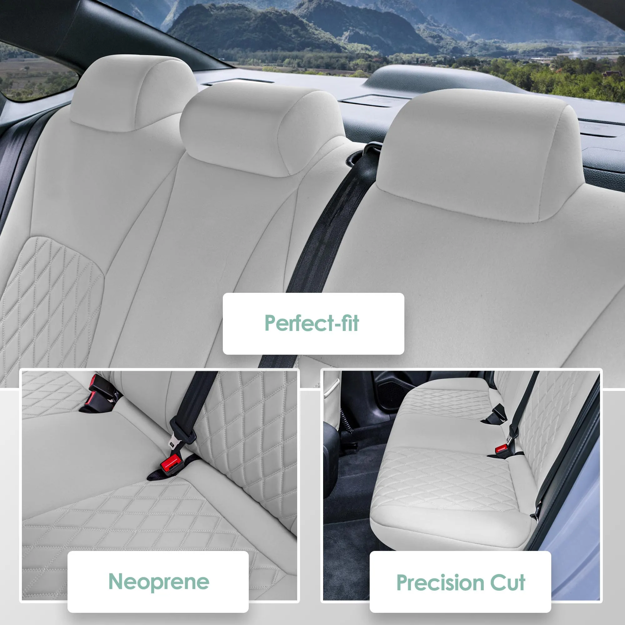 Honda Civic 2016 - 2025 Sedan Solid Rear Set Seat Covers - Solid Gray Ultraflex Neoprene
