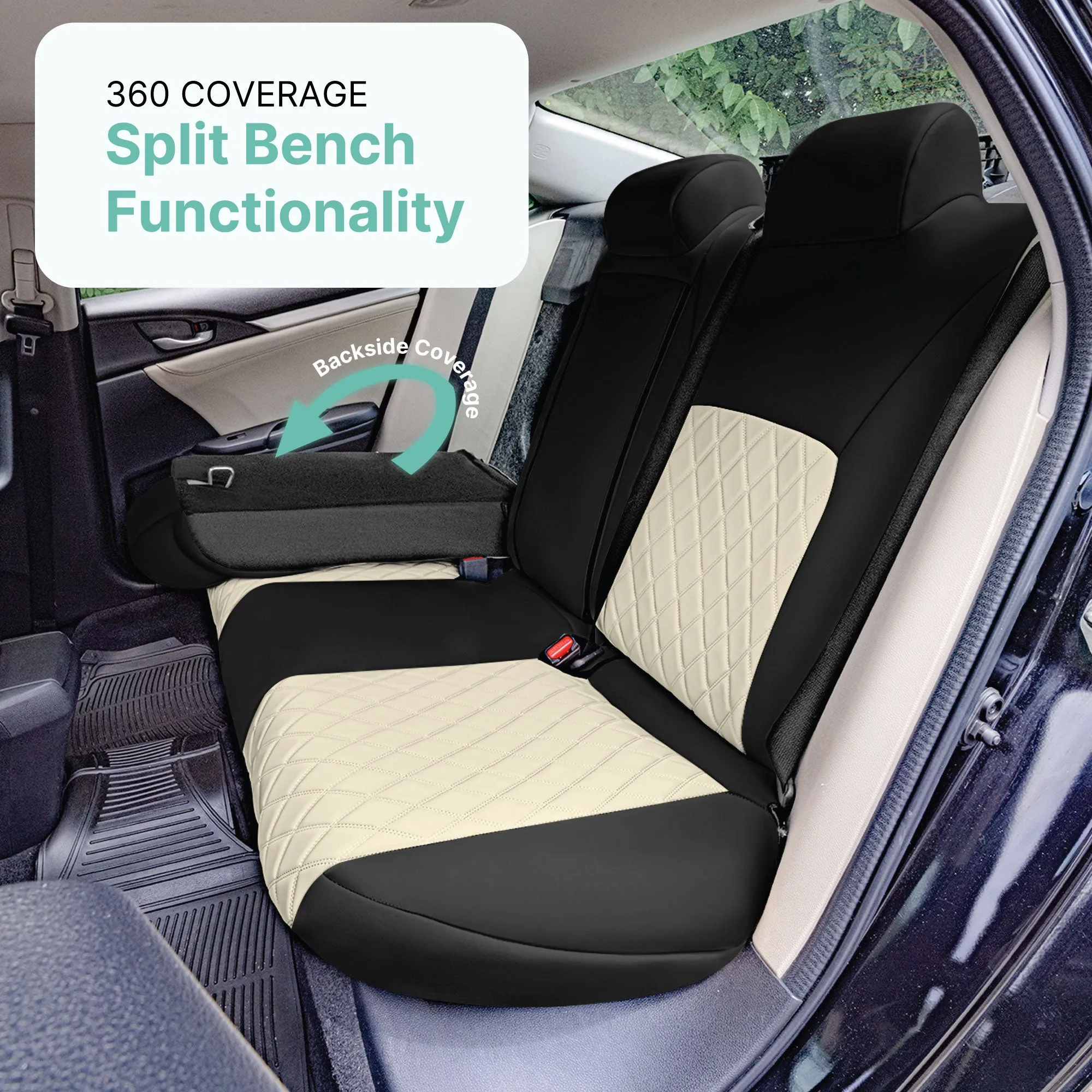 Honda Civic 2016 - 2025 Sedan Split Rear Set Seat Covers - Beige Ultraflex Neoprene