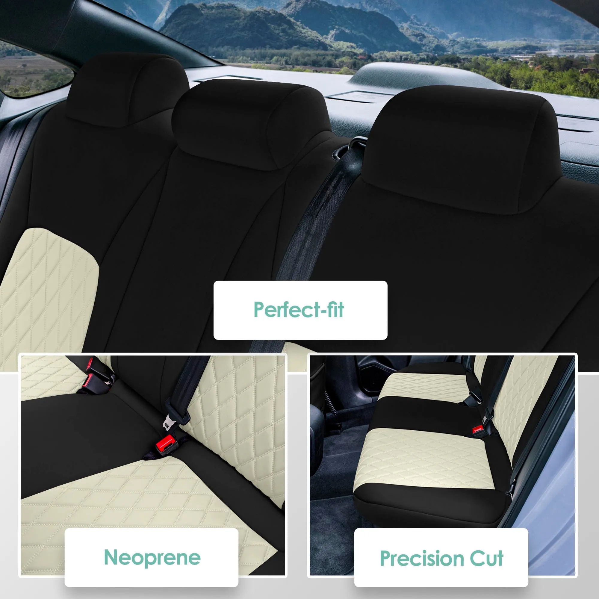 Honda Civic 2016 - 2025 Sedan Split Rear Set Seat Covers - Beige Ultraflex Neoprene
