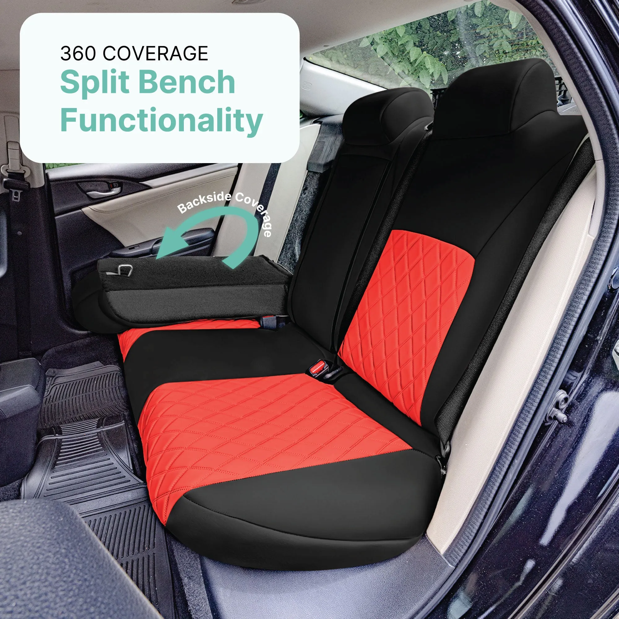 Honda Civic 2016 - 2025 Sedan Split Rear Set Seat Covers - Red Ultraflex Neoprene