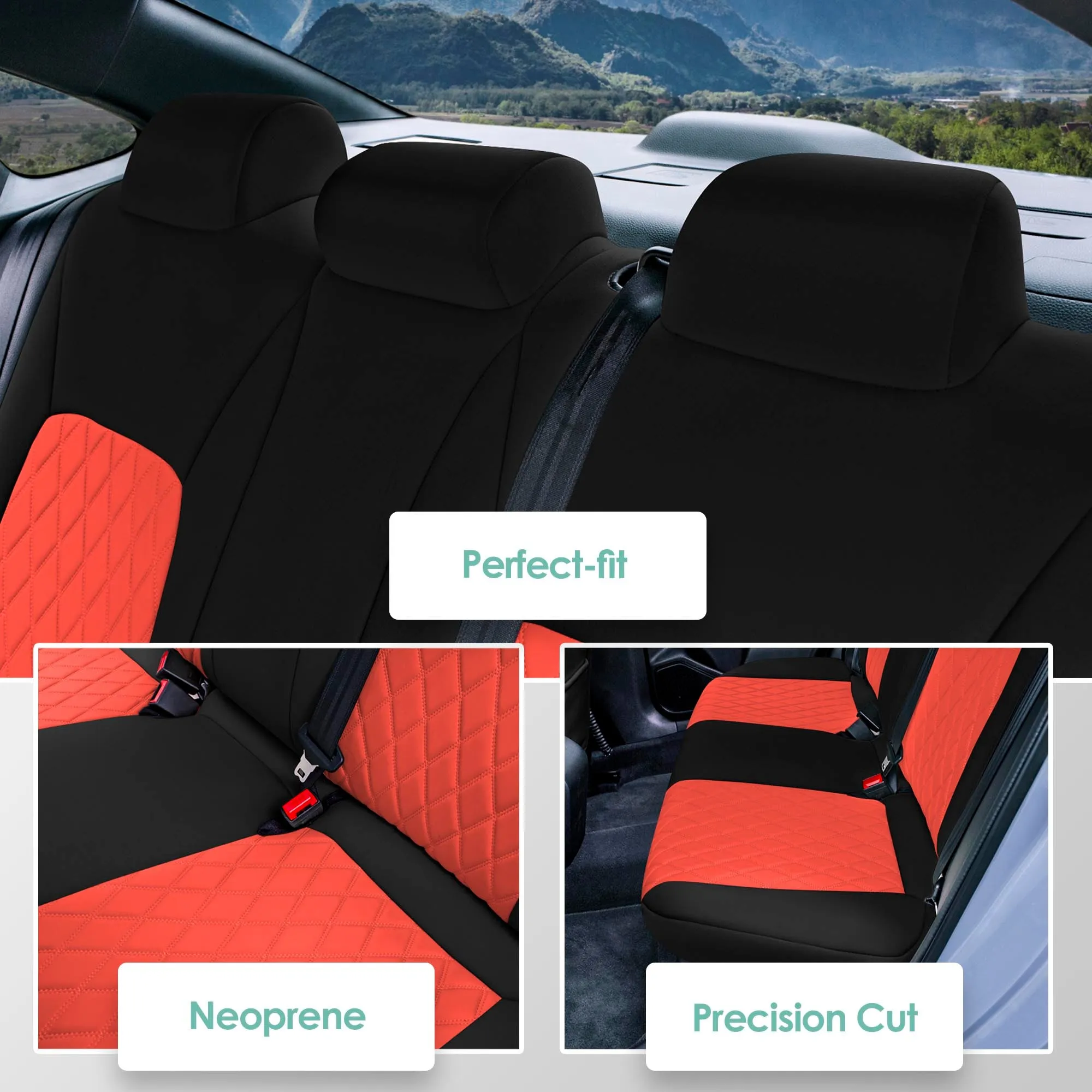 Honda Civic 2016 - 2025 Sedan Split Rear Set Seat Covers - Red Ultraflex Neoprene