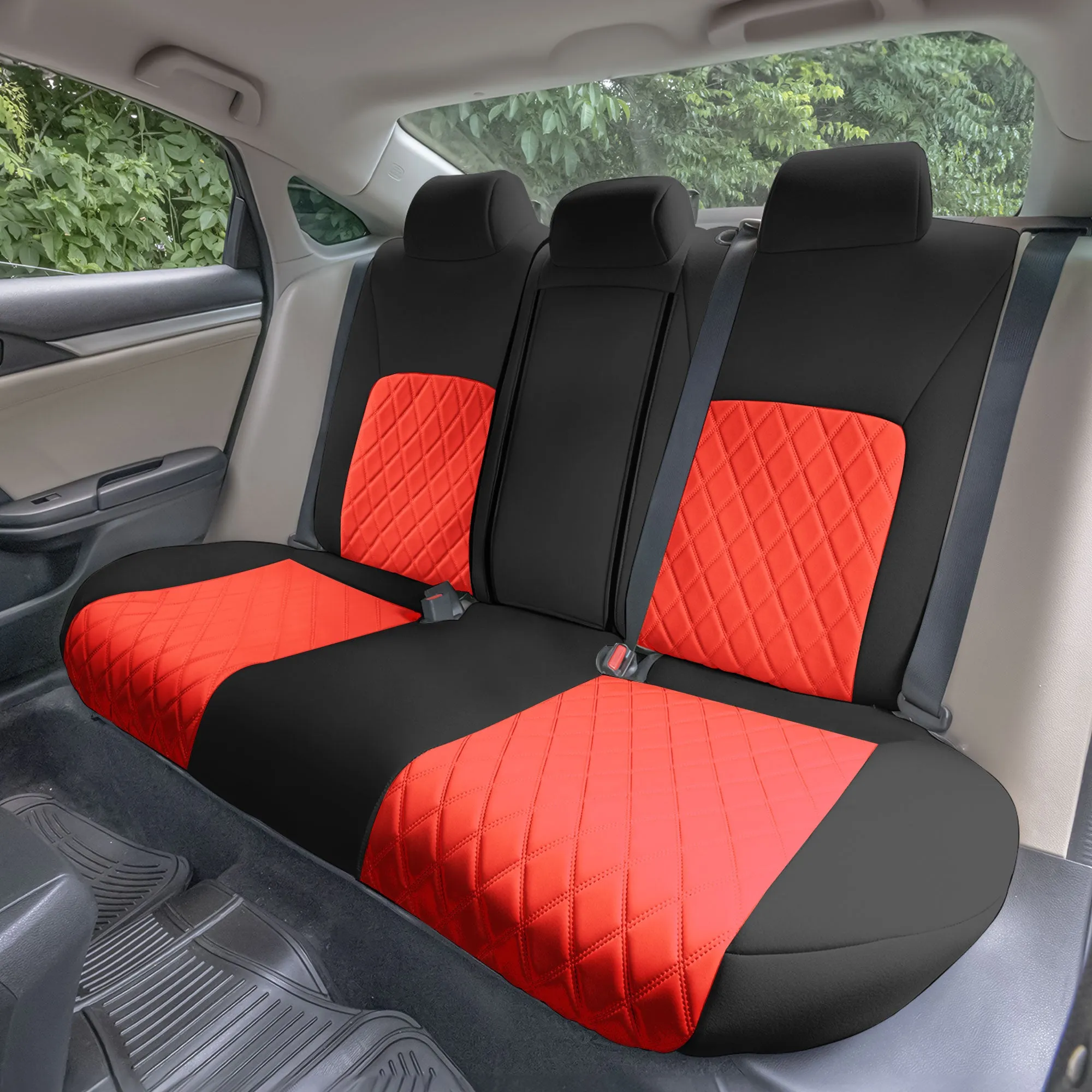 Honda Civic 2016 - 2025 Sedan Split Rear Set Seat Covers - Red Ultraflex Neoprene