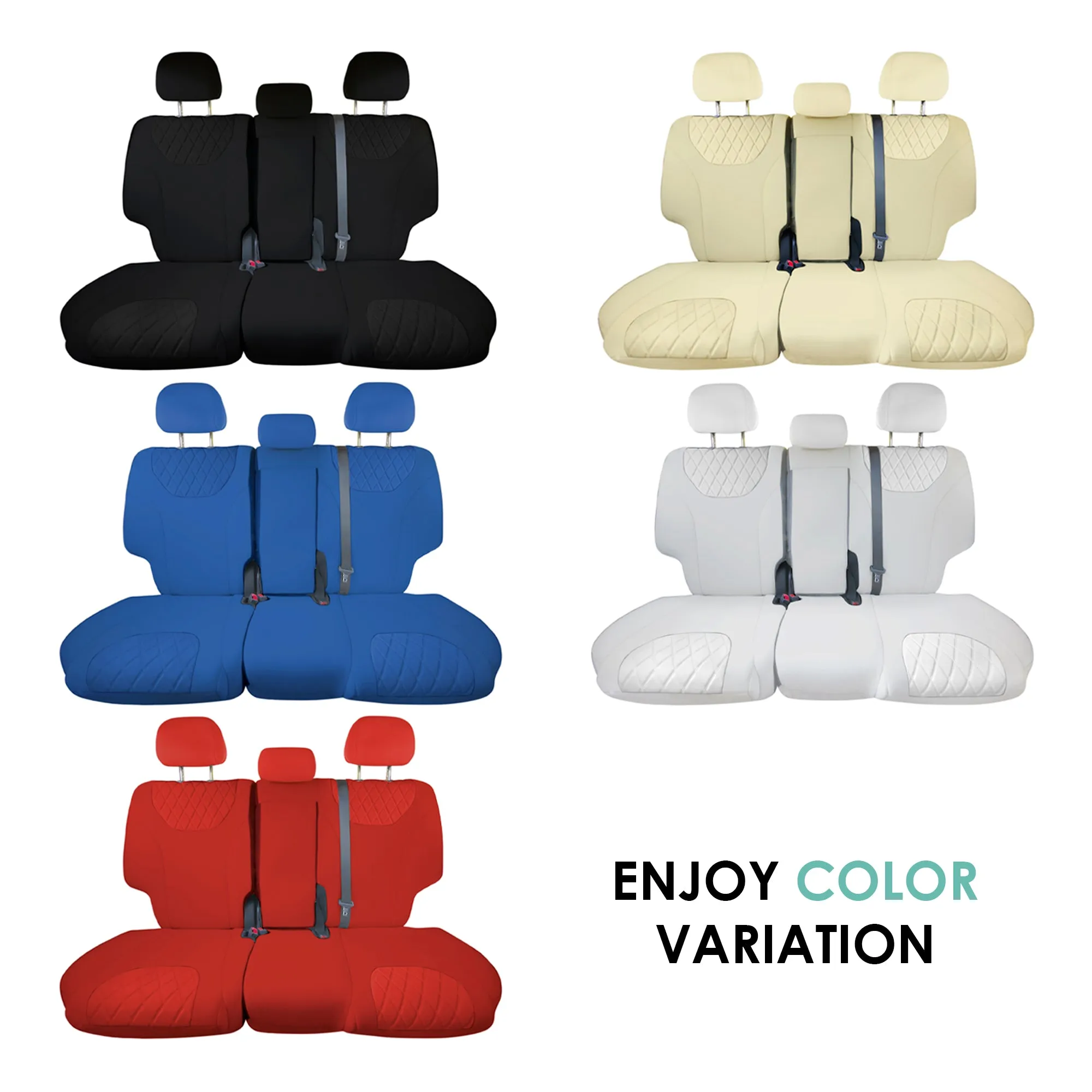 Hyundai Santa Fe 2019 - 2023- Rear Set Seat Covers - Black Ultraflex Neoprene