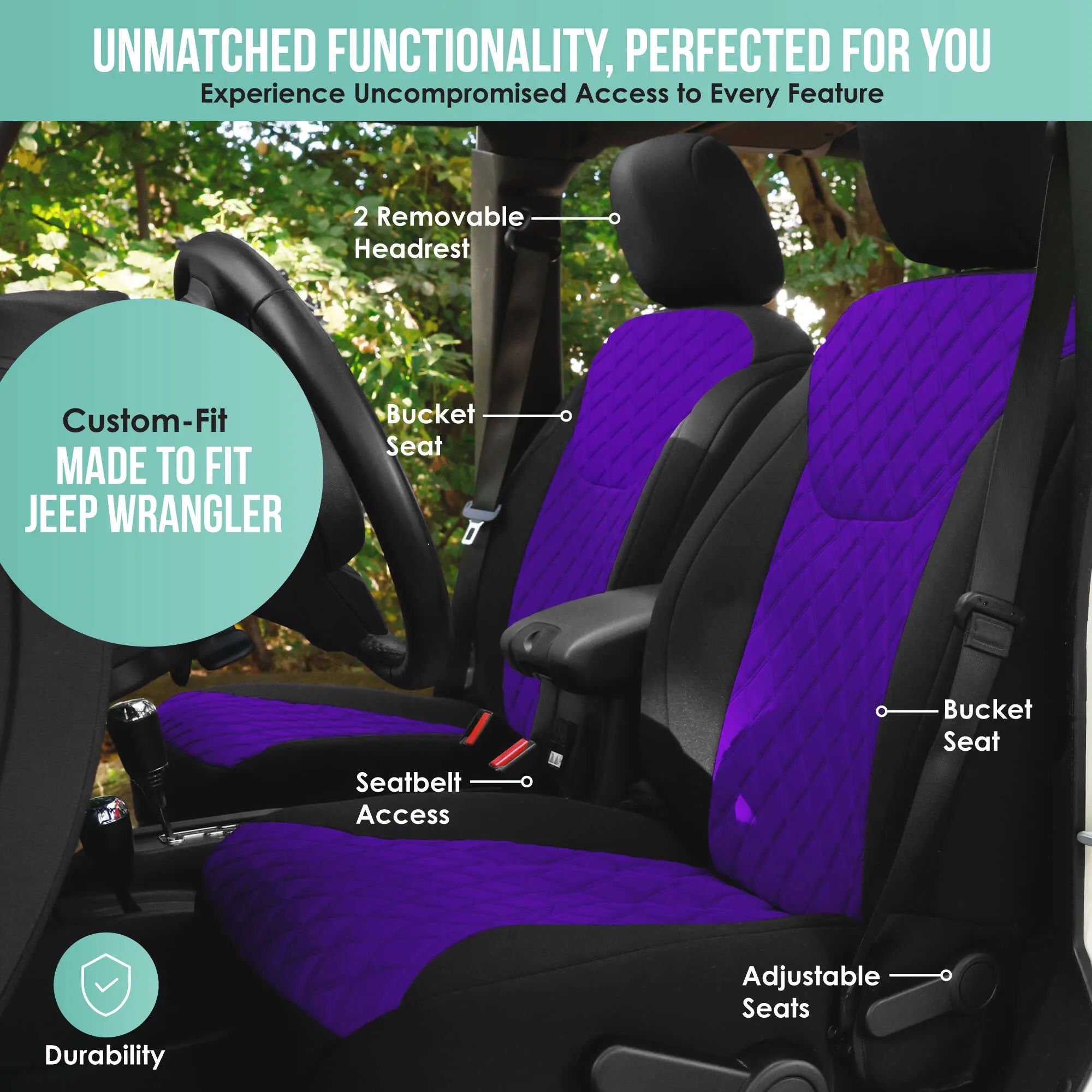 Jeep Wrangler JK 2 Door 2007-2017 -  Full Set Seat Covers - Purple Ultraflex Neoprene