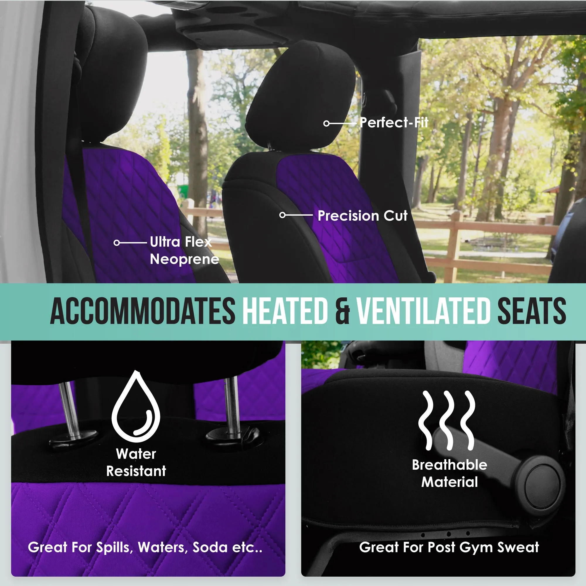 Jeep Wrangler JK 2 Door 2007-2017 -  Full Set Seat Covers - Purple Ultraflex Neoprene