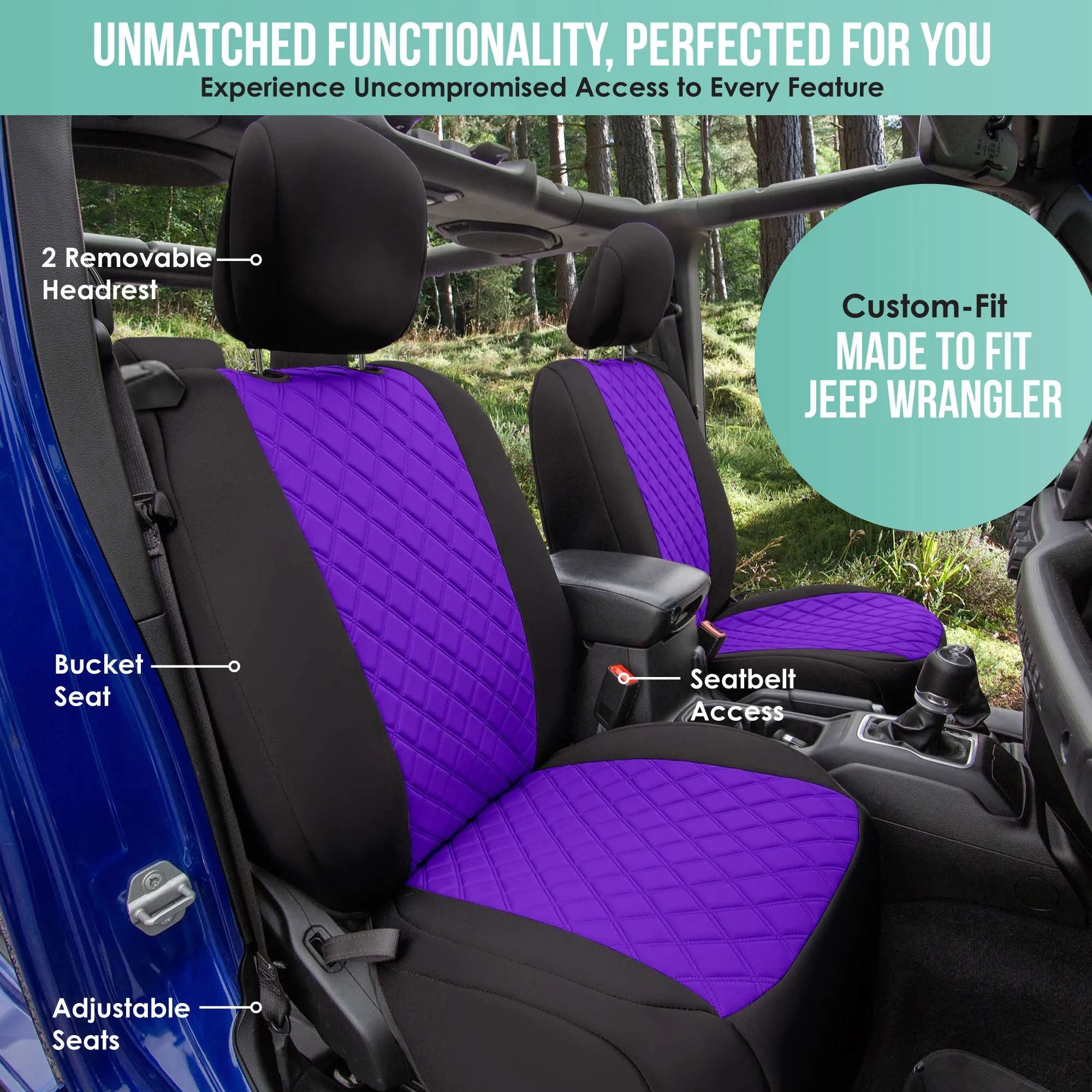 Jeep Wrangler JL 2-Door 2018-2023 -  Full Set Seat Covers - Purple Ultraflex Neoprene