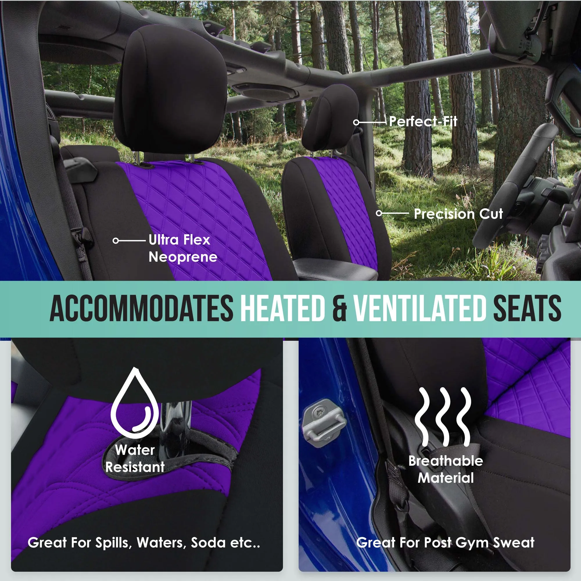 Jeep Wrangler JL 2-Door 2018-2023 -  Full Set Seat Covers - Purple Ultraflex Neoprene