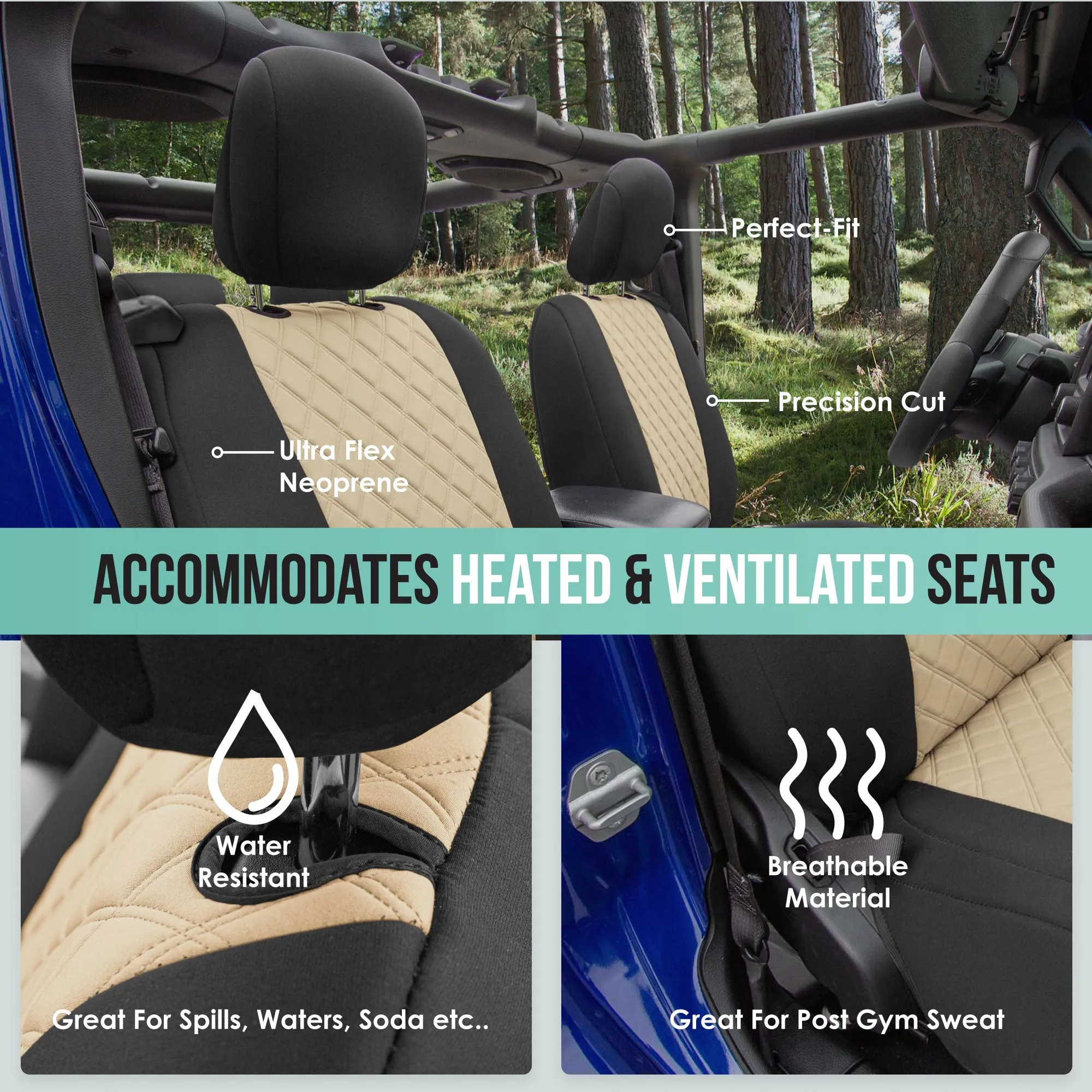 Jeep Wrangler JL 2-Door 2018-2024 -  Front Set Seat Covers - Beige Ultraflex Neoprene