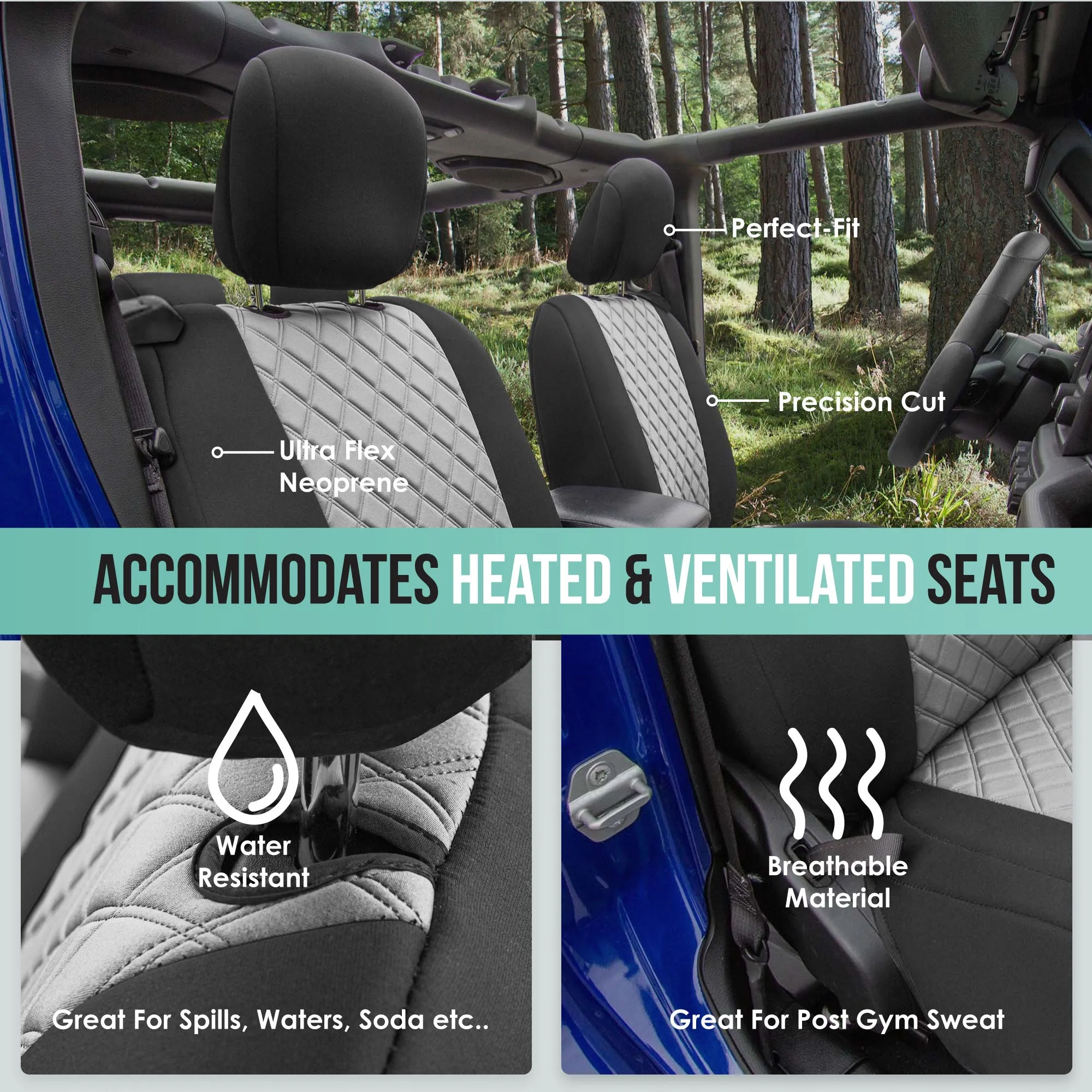 Jeep Wrangler JL 2-Door 2018-2024 -  Front Set Seat Covers - Gray Ultraflex Neoprene