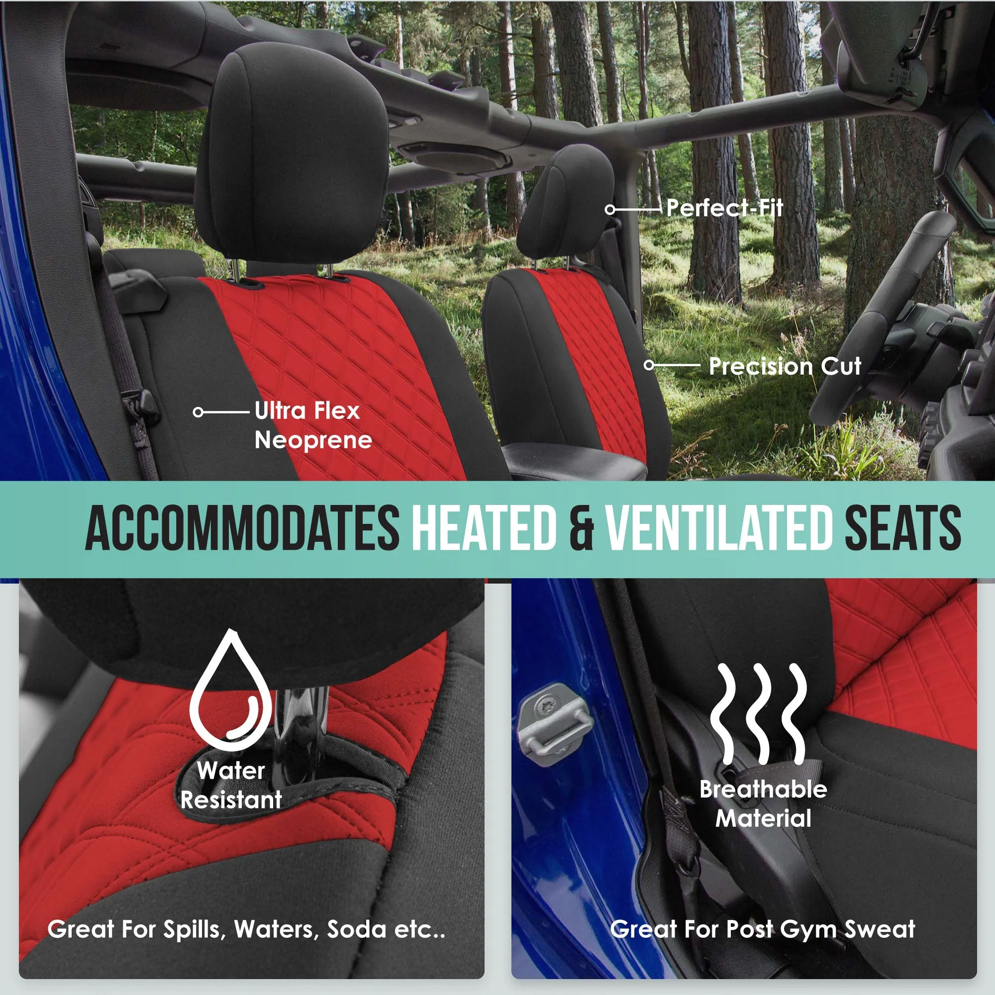 Jeep Wrangler JL 2-Door 2018-2024 -  Front Set Seat Covers - Red Ultraflex Neoprene