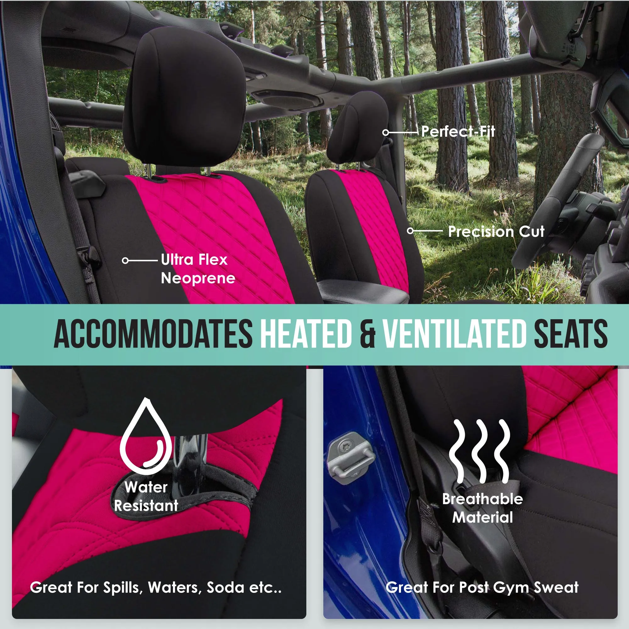 Jeep Wrangler JL 2-Door 2018-2024 -  Rear Set Seat Covers - Pink Ultraflex Neoprene